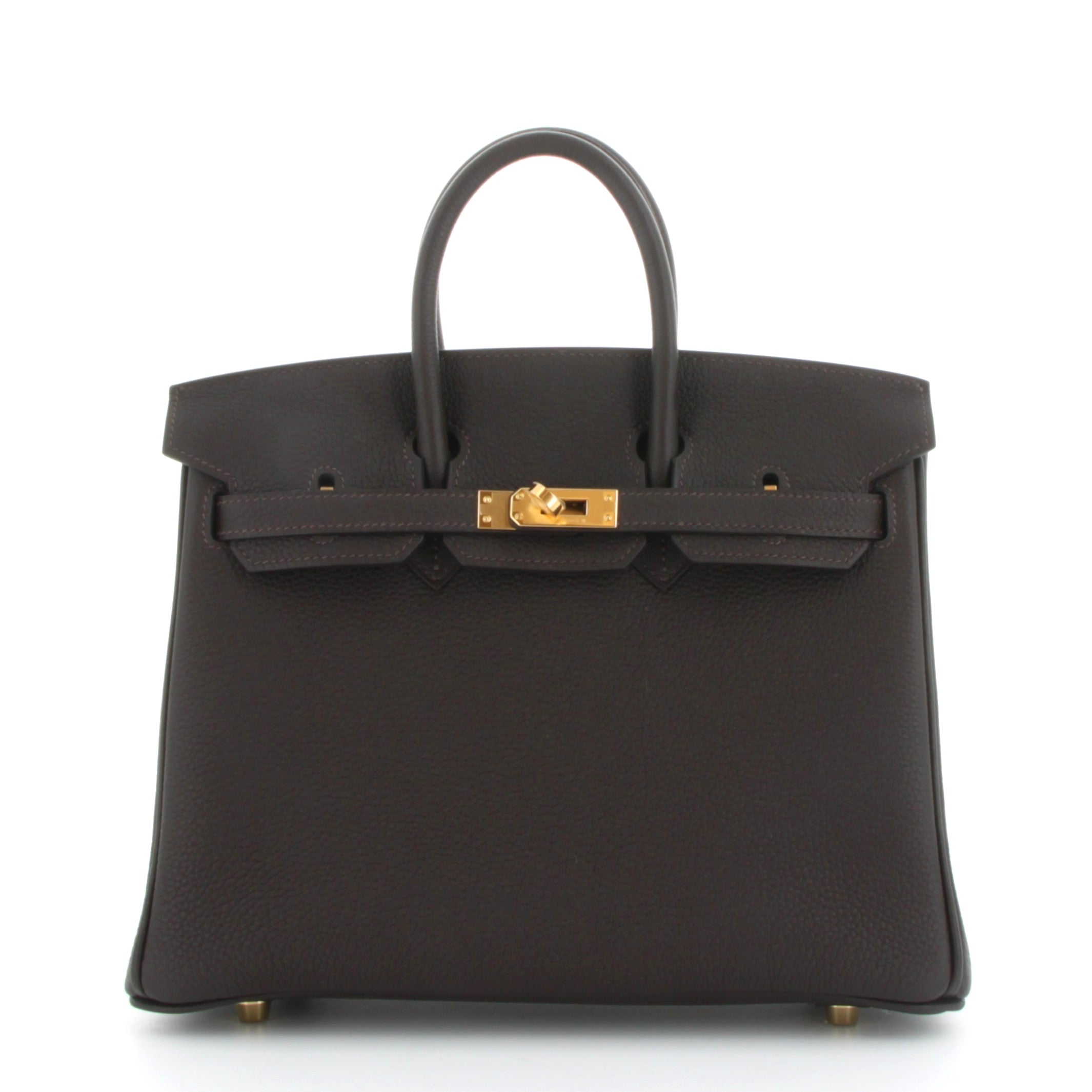 HERMES Birkin 25 Bai Brun Veau Togo Finition Palladie