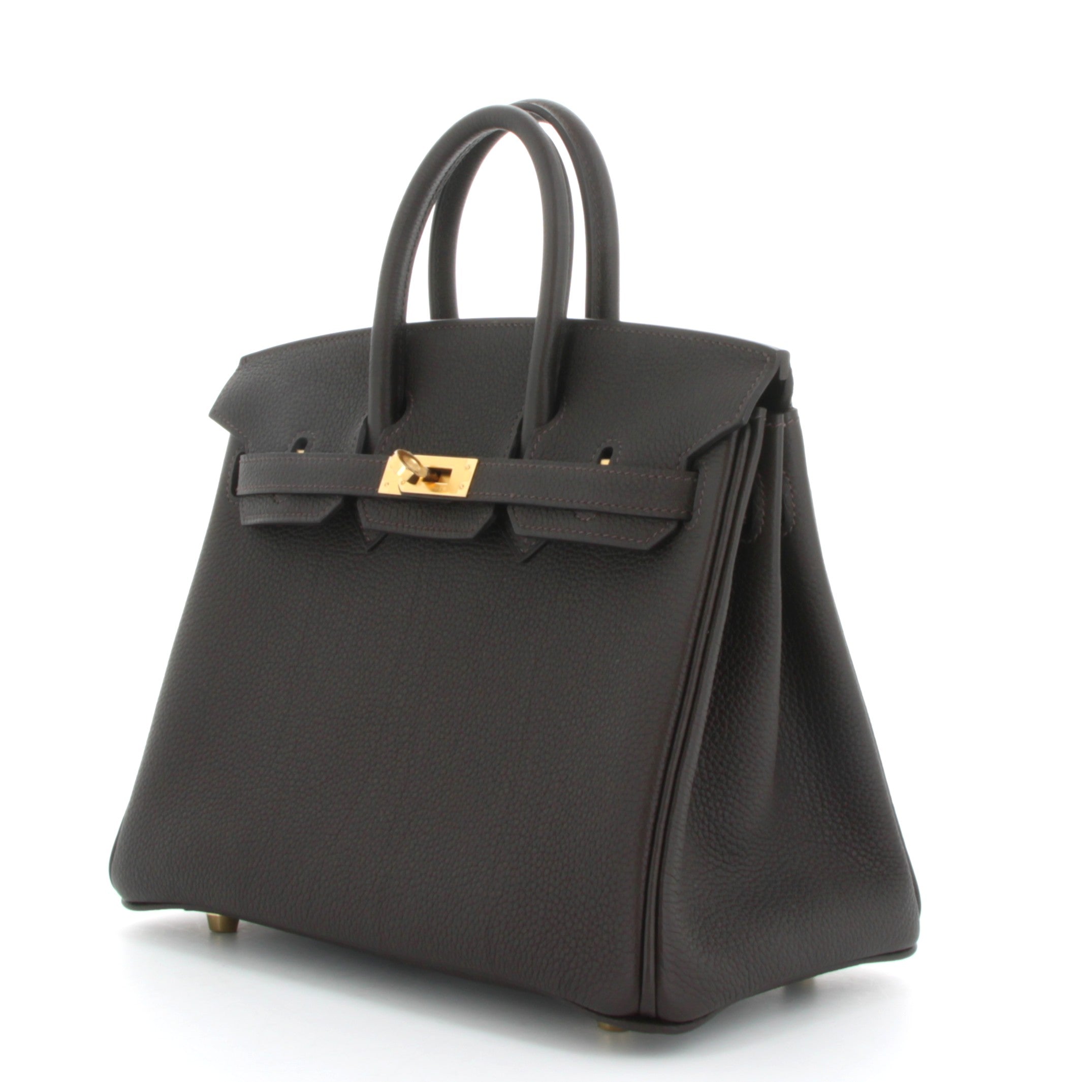 HERMES Birkin 25 Bai Brun Veau Togo Finition Palladie
