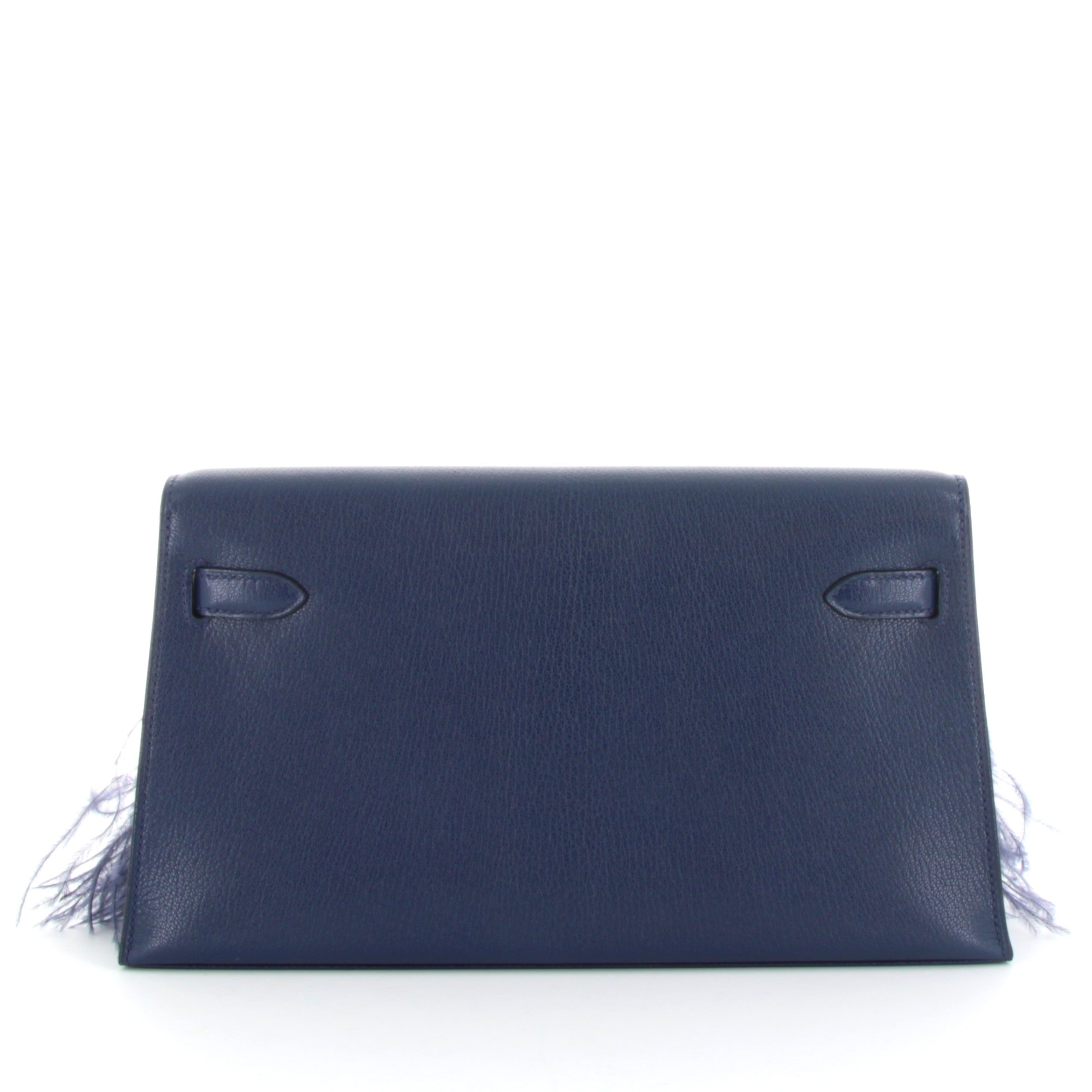 HERMÈS Kelly Elan Foile Bleu Saphir Chevre Chamkila and Ostrich Feathers Finition Palladié