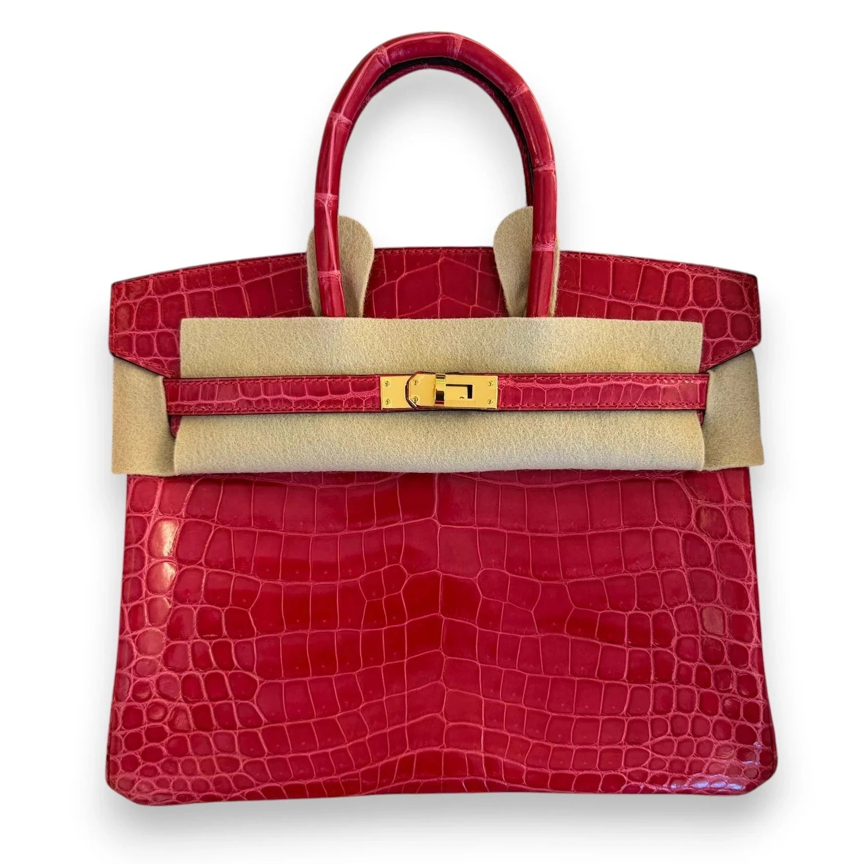 Hermes Birkin 25 Rose Extreme Crocodile Niloticus Finition Or Jaune