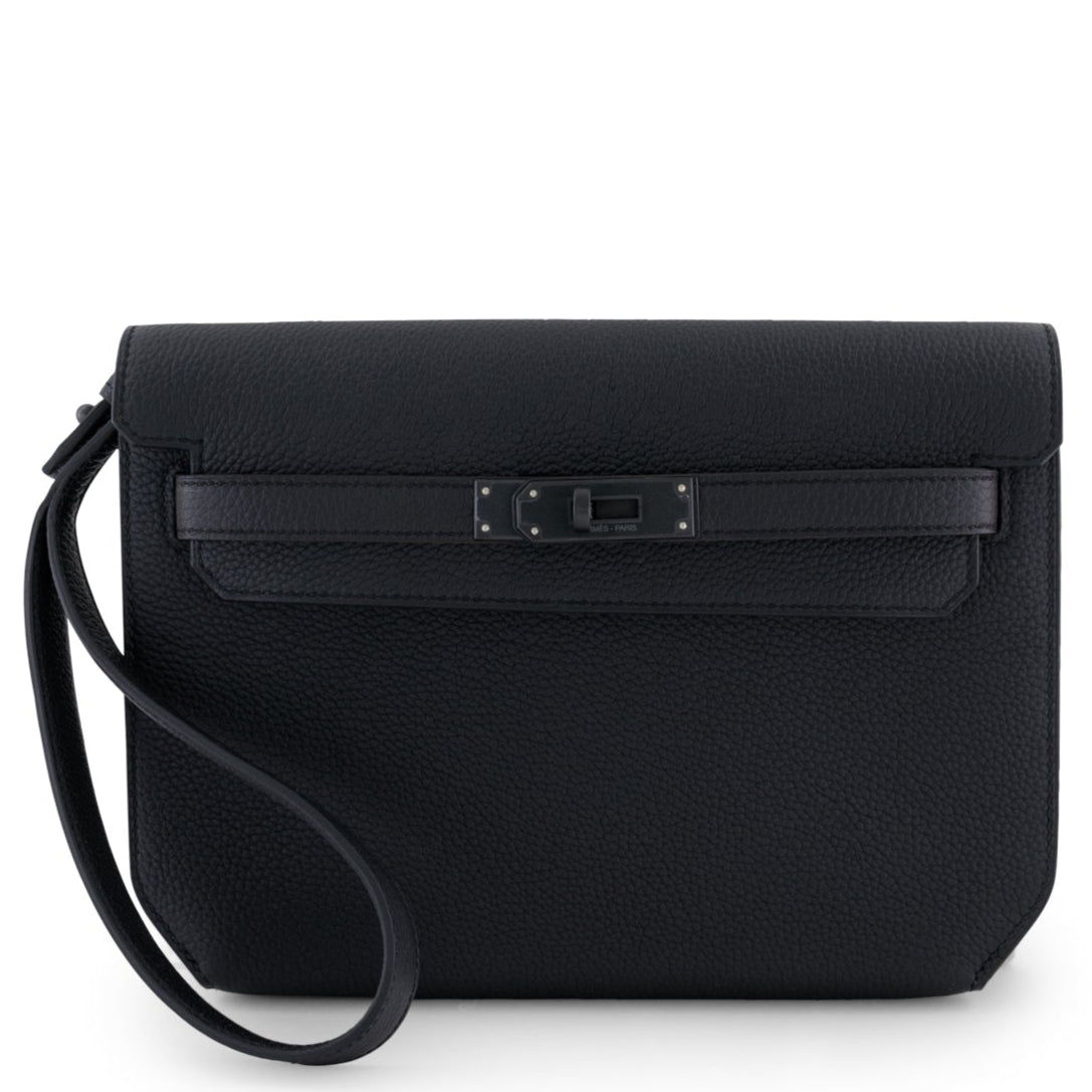 HERMES Kelly Depeche Noir Cuir Togo Finition So Black