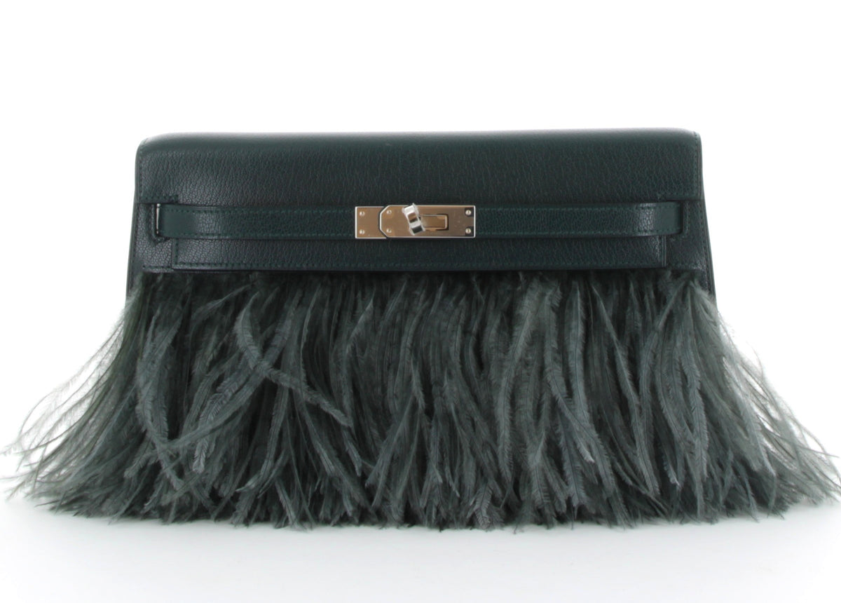 HERMÈS KELLY ÉLAN FOLIE CHÈVRE VERT CYPRÈS & PLUME VERT MANGROVE FINITION PALLADIÉ