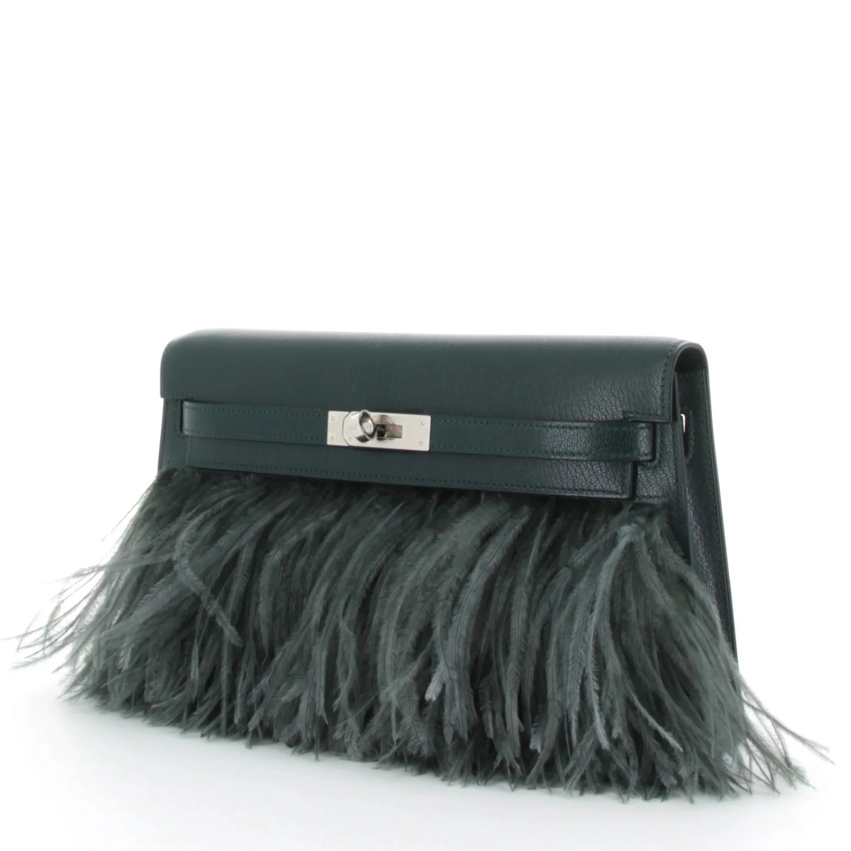 HERMÈS KELLY ÉLAN FOLIE CHÈVRE VERT CYPRÈS & PLUME VERT MANGROVE FINITION PALLADIÉ