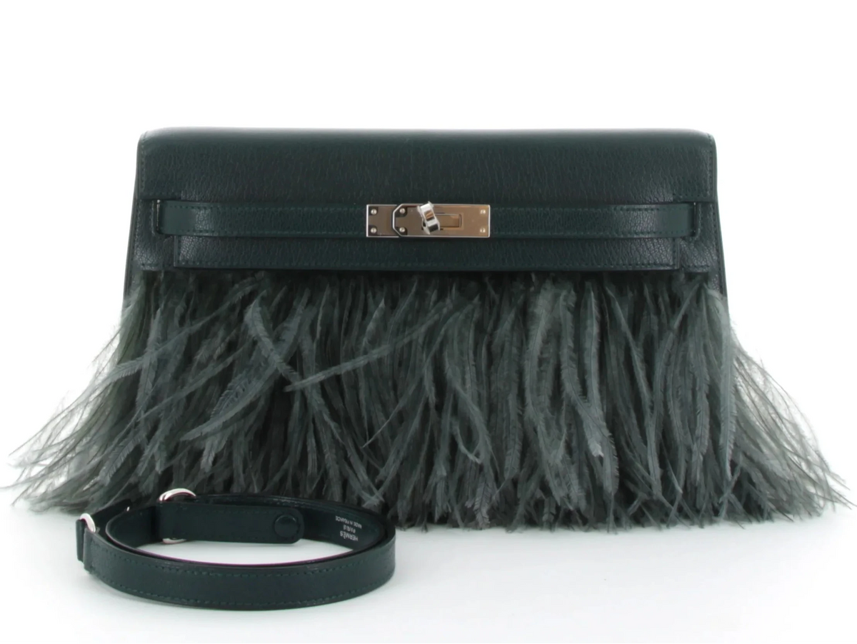 HERMÈS KELLY ÉLAN FOLIE CHÈVRE VERT CYPRÈS & PLUME VERT MANGROVE FINITION PALLADIÉ