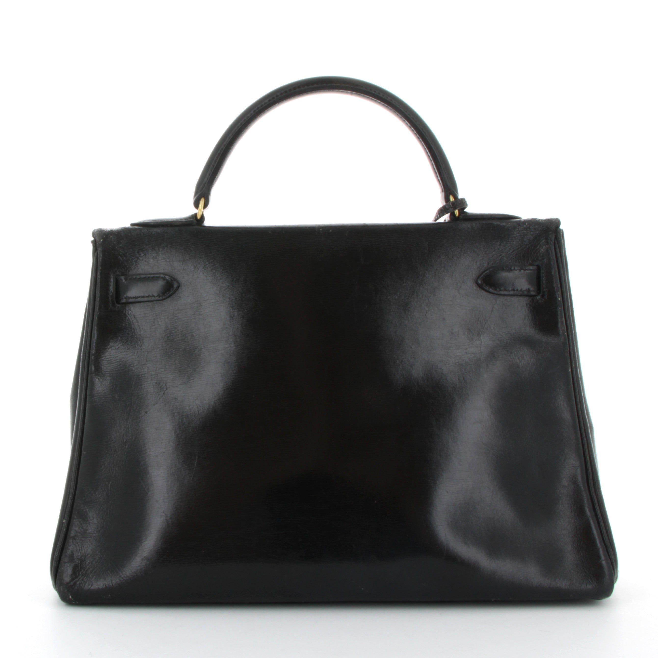 HERMES Kelly 28 Vintage Noir Box Finition Or
