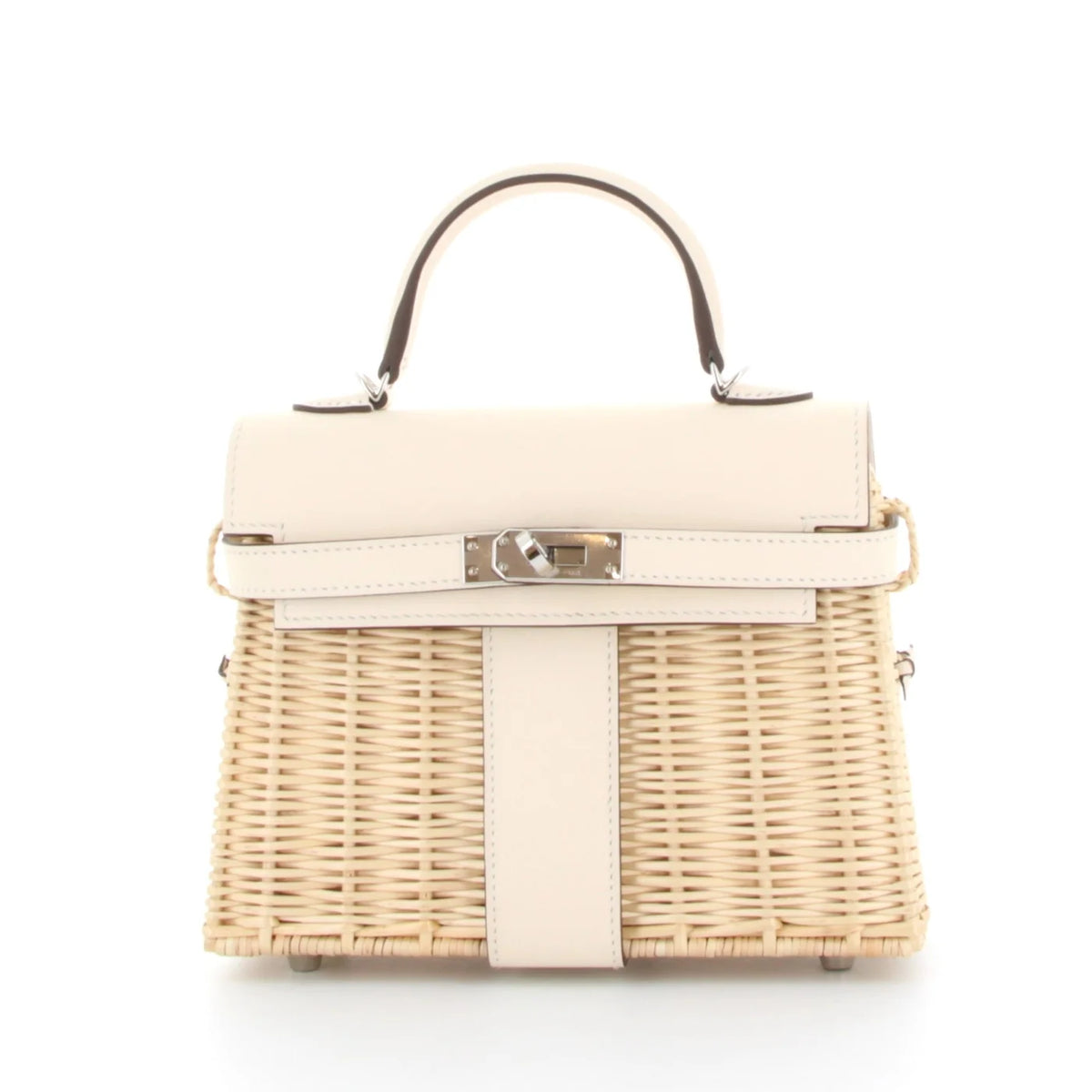Hermès Kelly 20 Mini Picnic Osier & Cuir Swift Nata Finition Palladié
