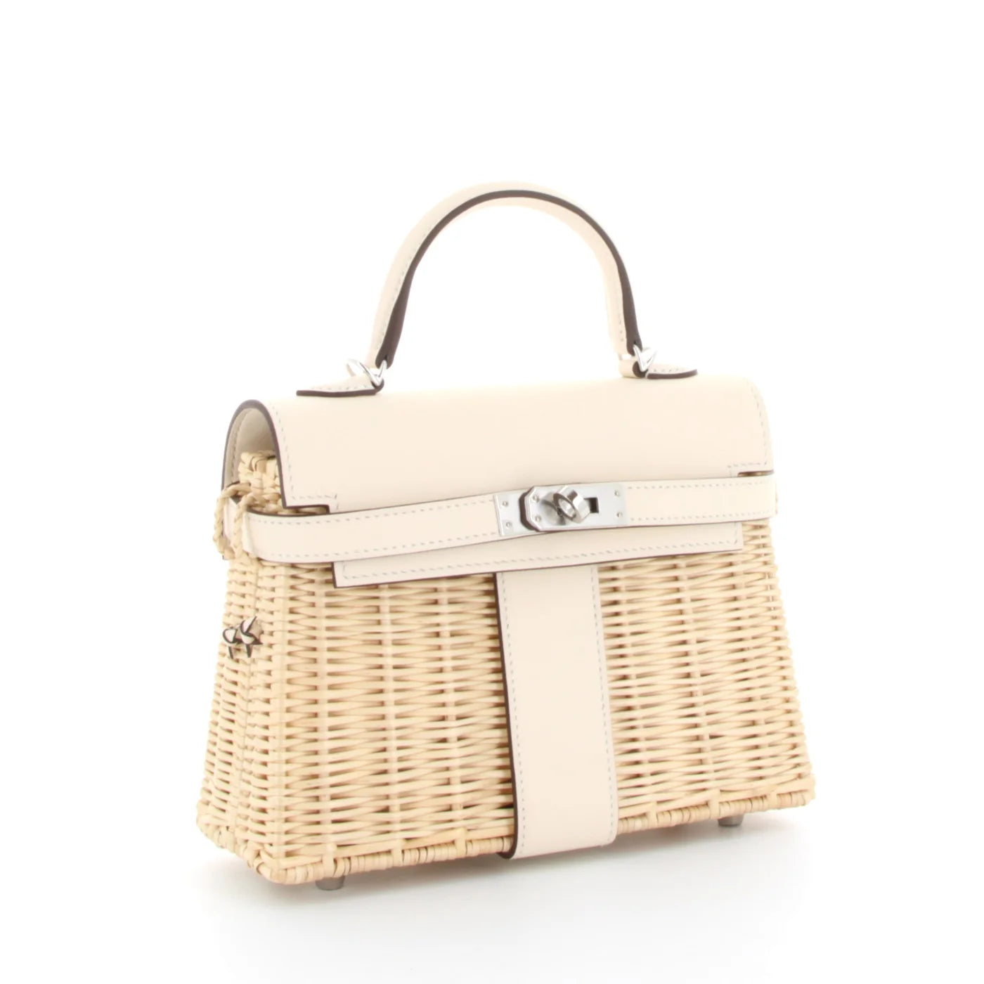 Hermès Kelly 20 Mini Picnic Osier & Cuir Swift Nata Finition Palladié