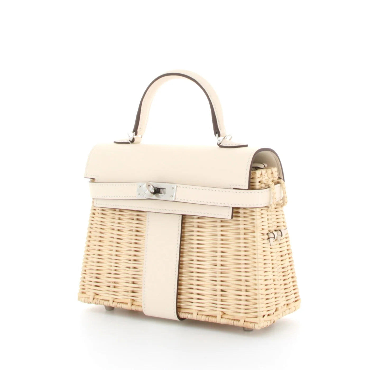 Hermès Kelly 20 Mini Picnic Osier & Cuir Swift Nata Finition Palladié