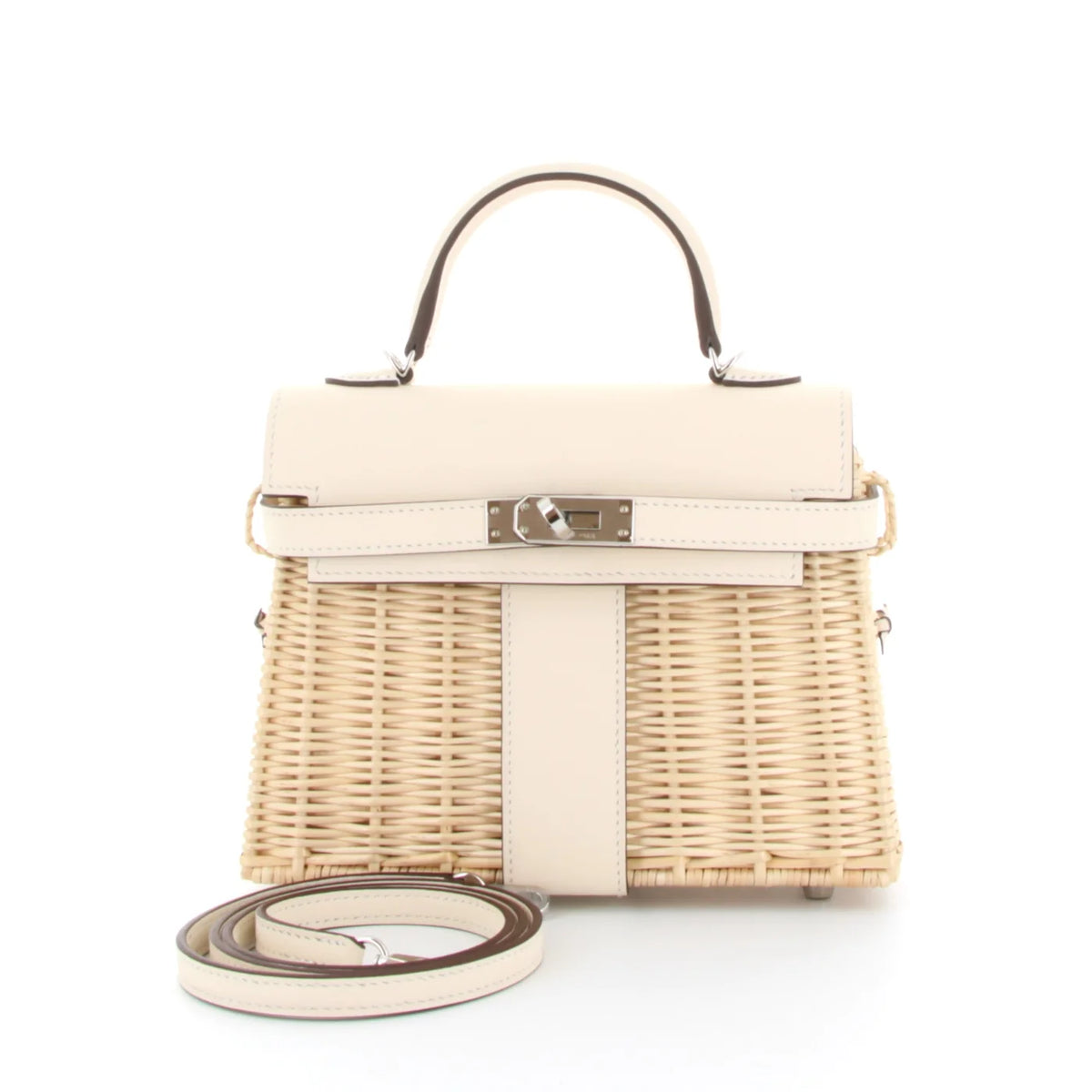 Hermès Kelly 20 Mini Picnic Osier & Cuir Swift Nata Finition Palladié