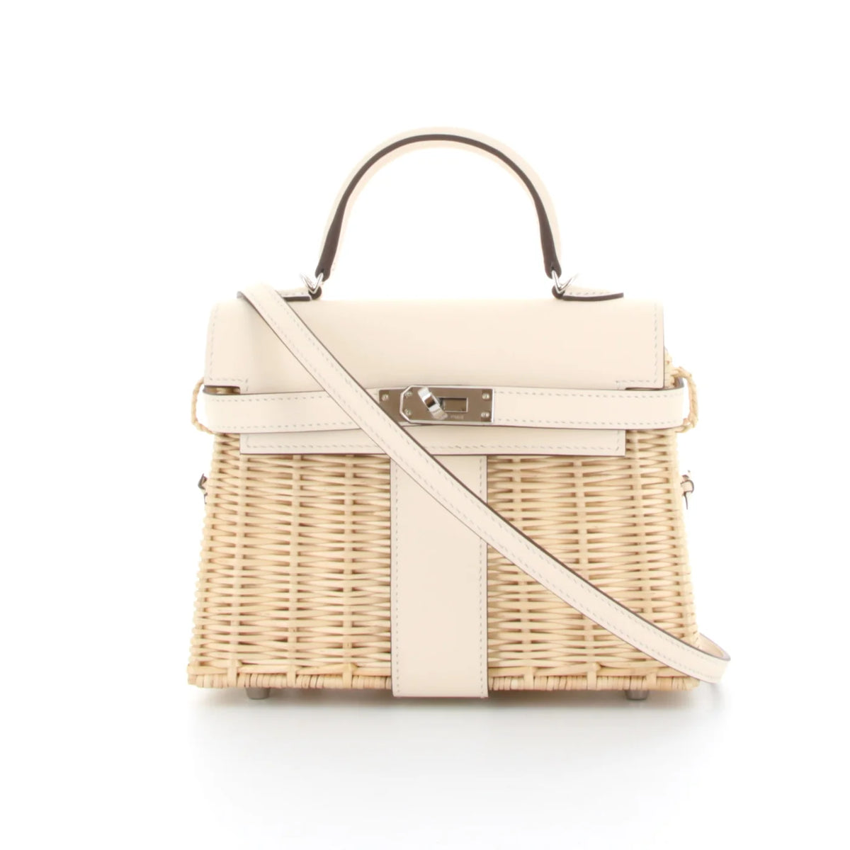Hermès Kelly 20 Mini Picnic Osier & Cuir Swift Nata Finition Palladié