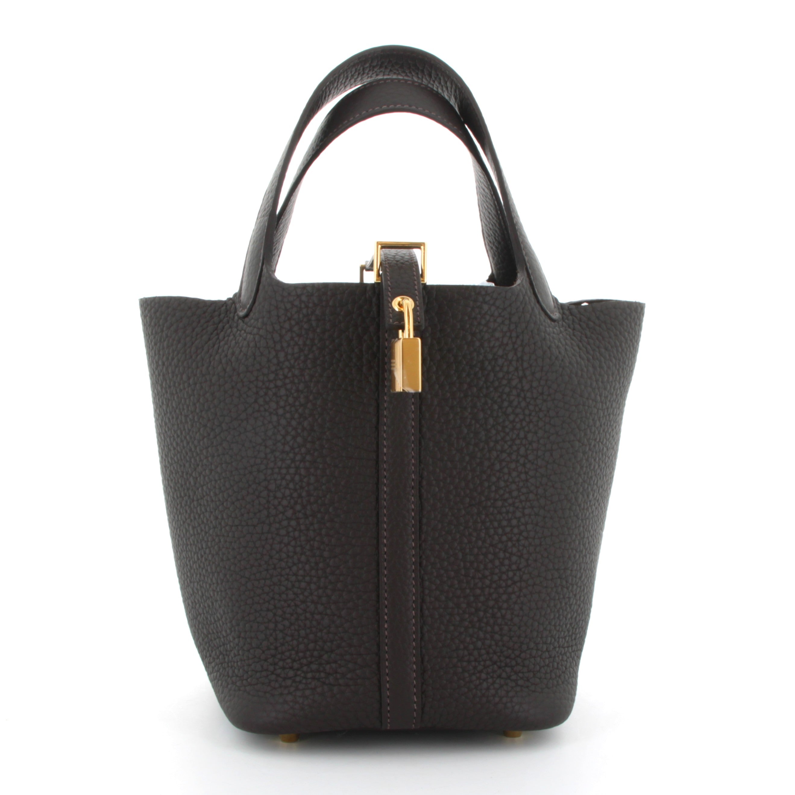 Hermes Picotin 18 Bai Brun Taurillon Clemence Finition Or Jaune