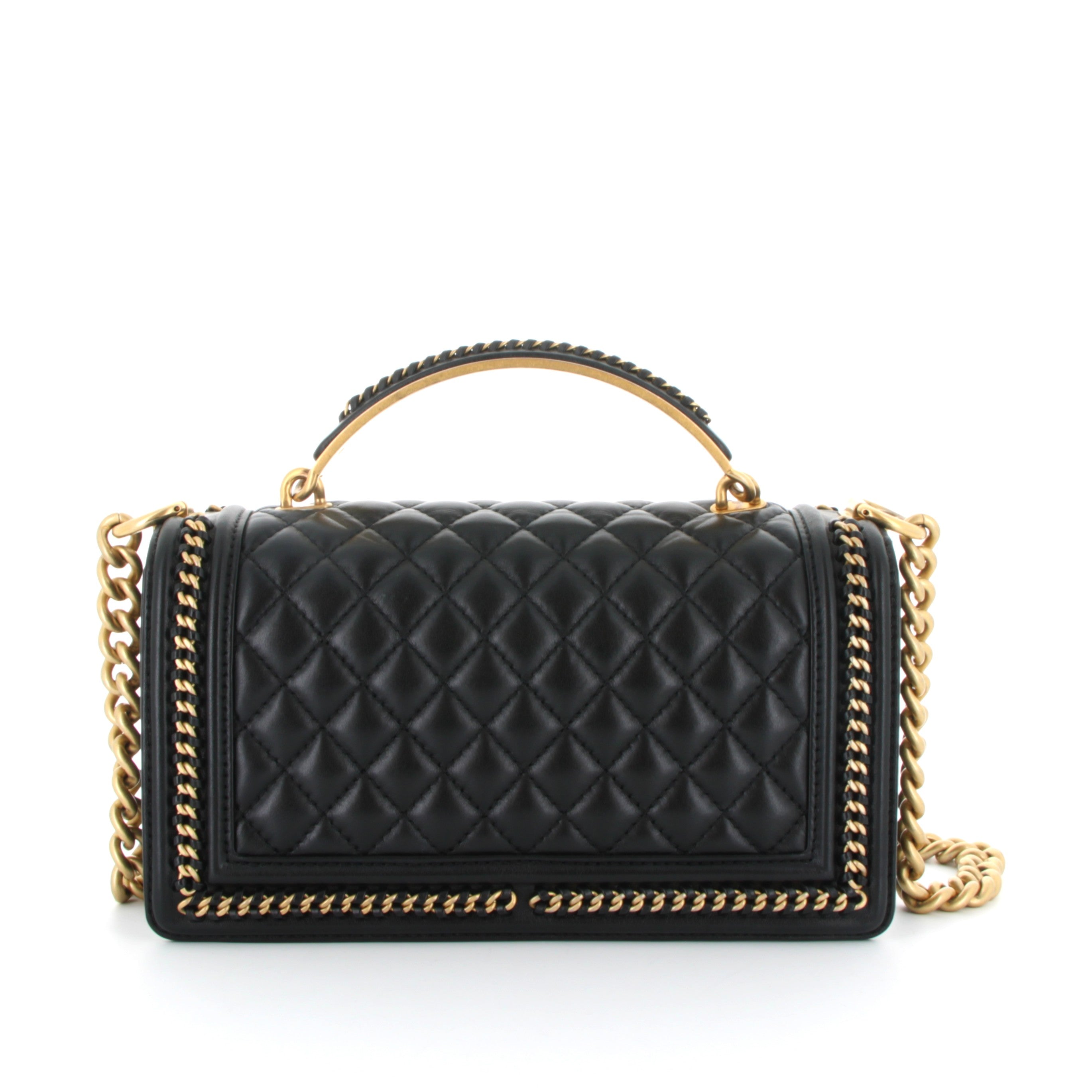CHANEL "Boy" Bag Medium in Black Lambskin Gold Hardware (Yellow Gold)