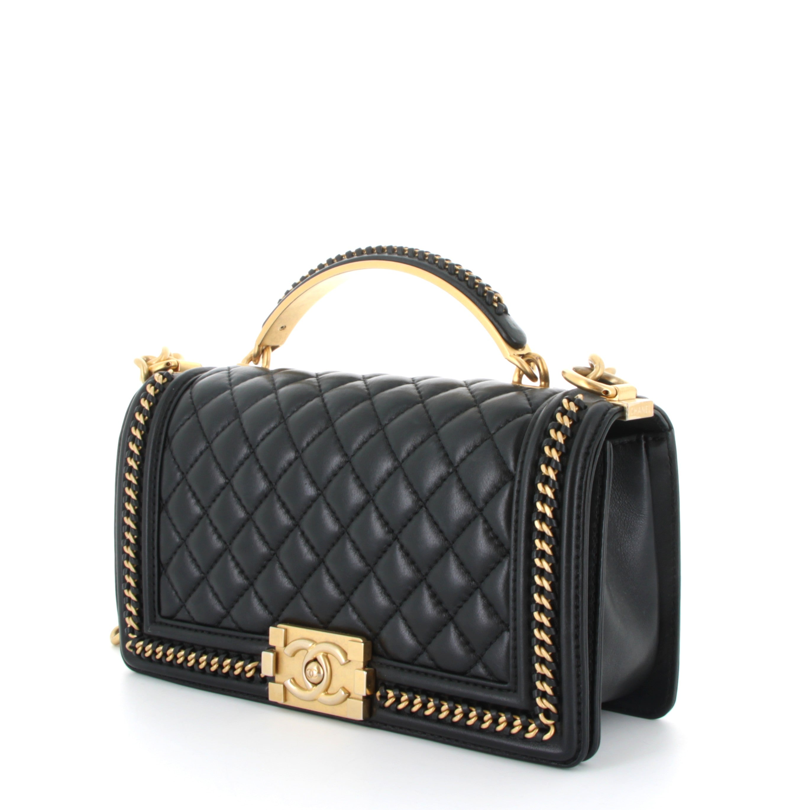 CHANEL "Boy" Bag Medium in Black Lambskin Gold Hardware (Yellow Gold)