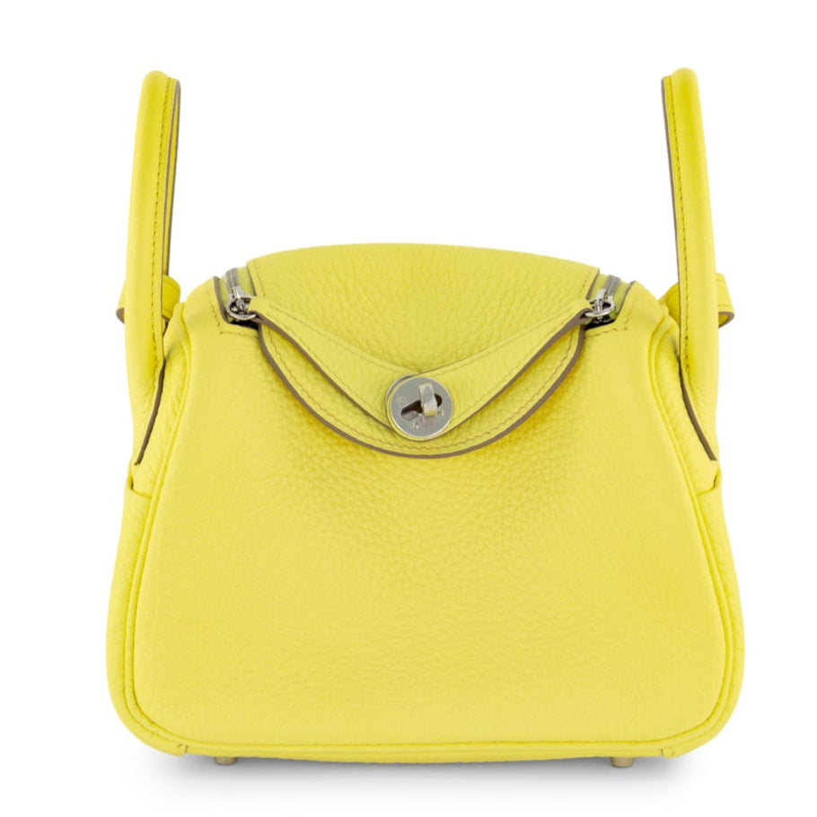 HERMES Mini Lindy Limoncello Taurillon Clemence Finition Palladié