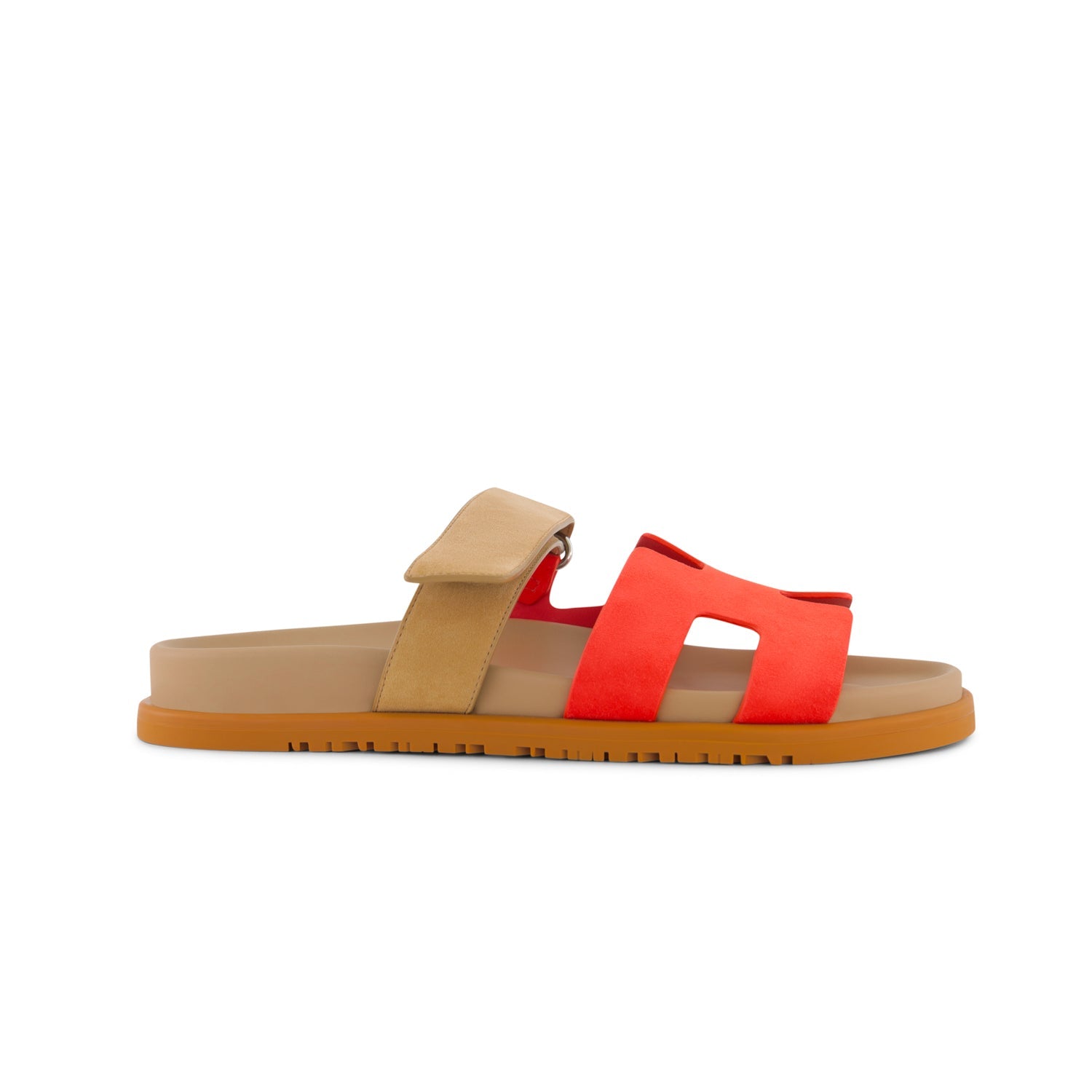 HERMÈS Chypre Sandals Red Grenadine / Beige Albino Goat Velvet