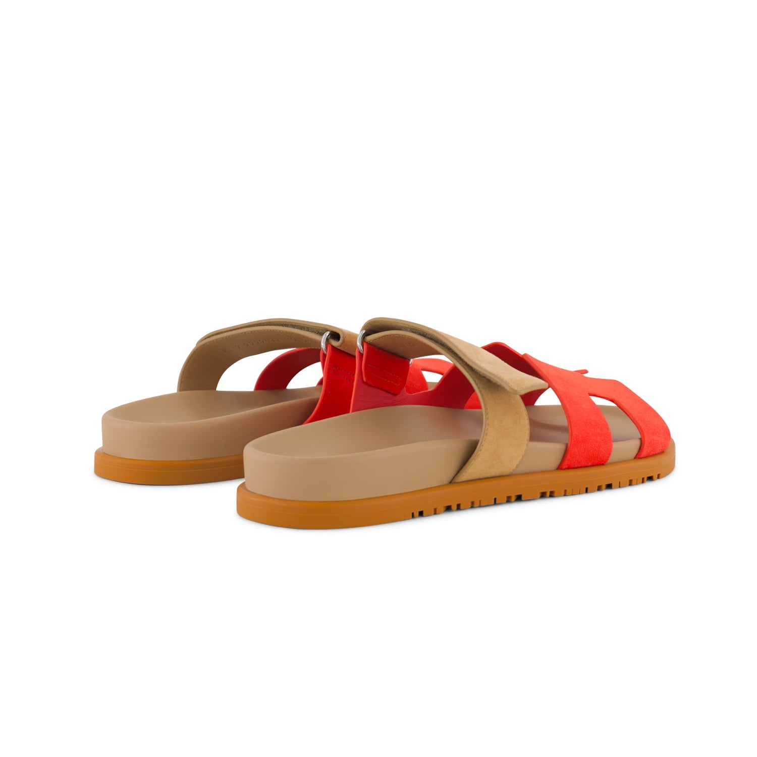 HERMÈS Chypre Sandals Red Grenadine / Beige Albino Goat Velvet