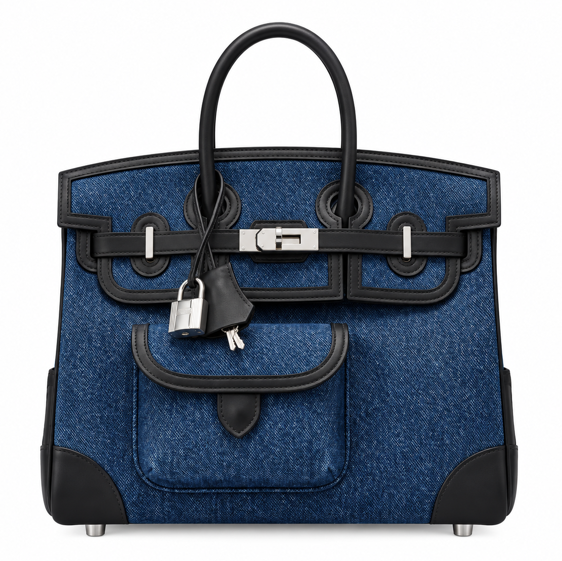 HERMÈS BIRKIN 25 CARGO TOILE DENIM BLEU JEAN/NOIR SWIFT FINITION PALLADIÉ