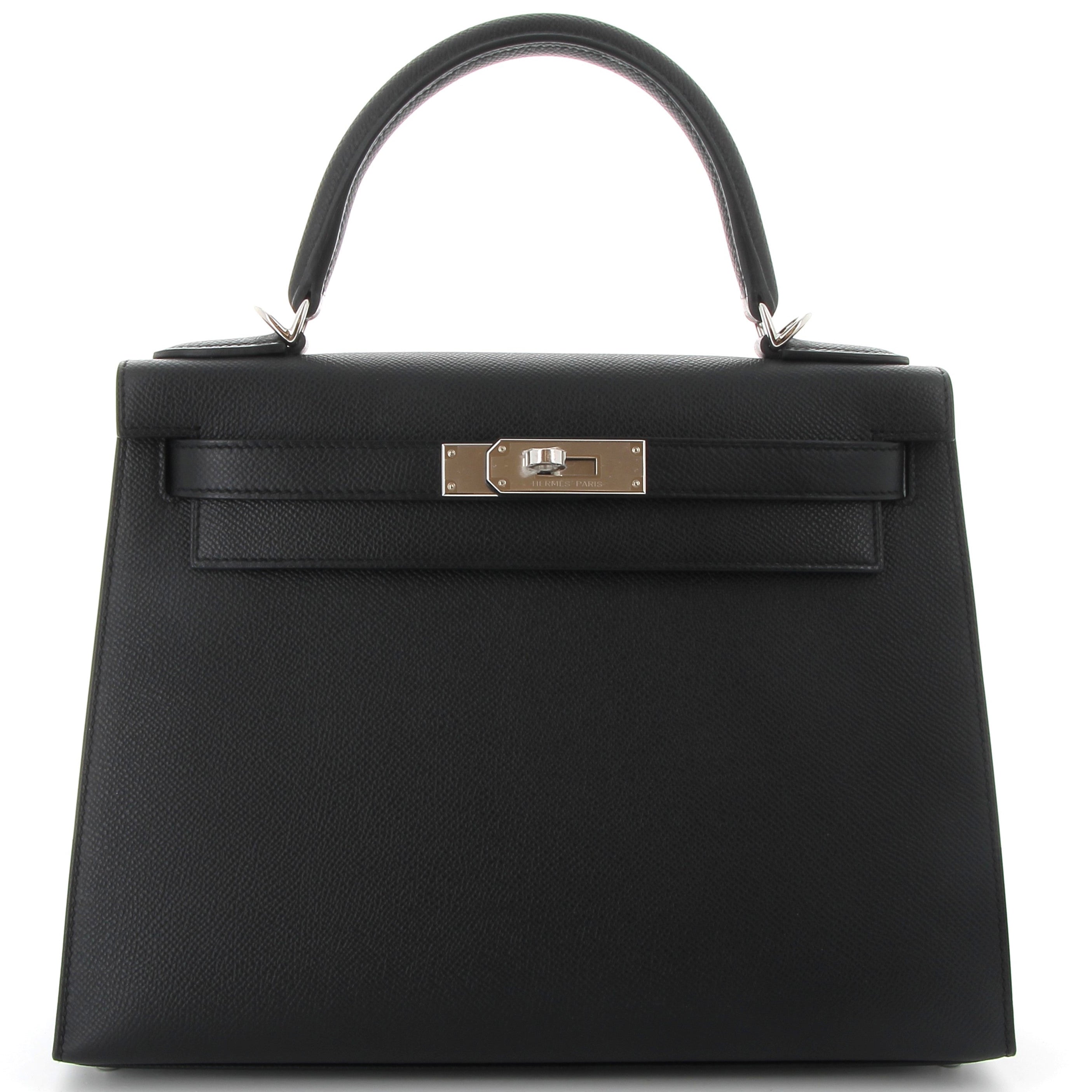 HERMES Kelly 28 Noir Cuir Epsom Finition Palladié
