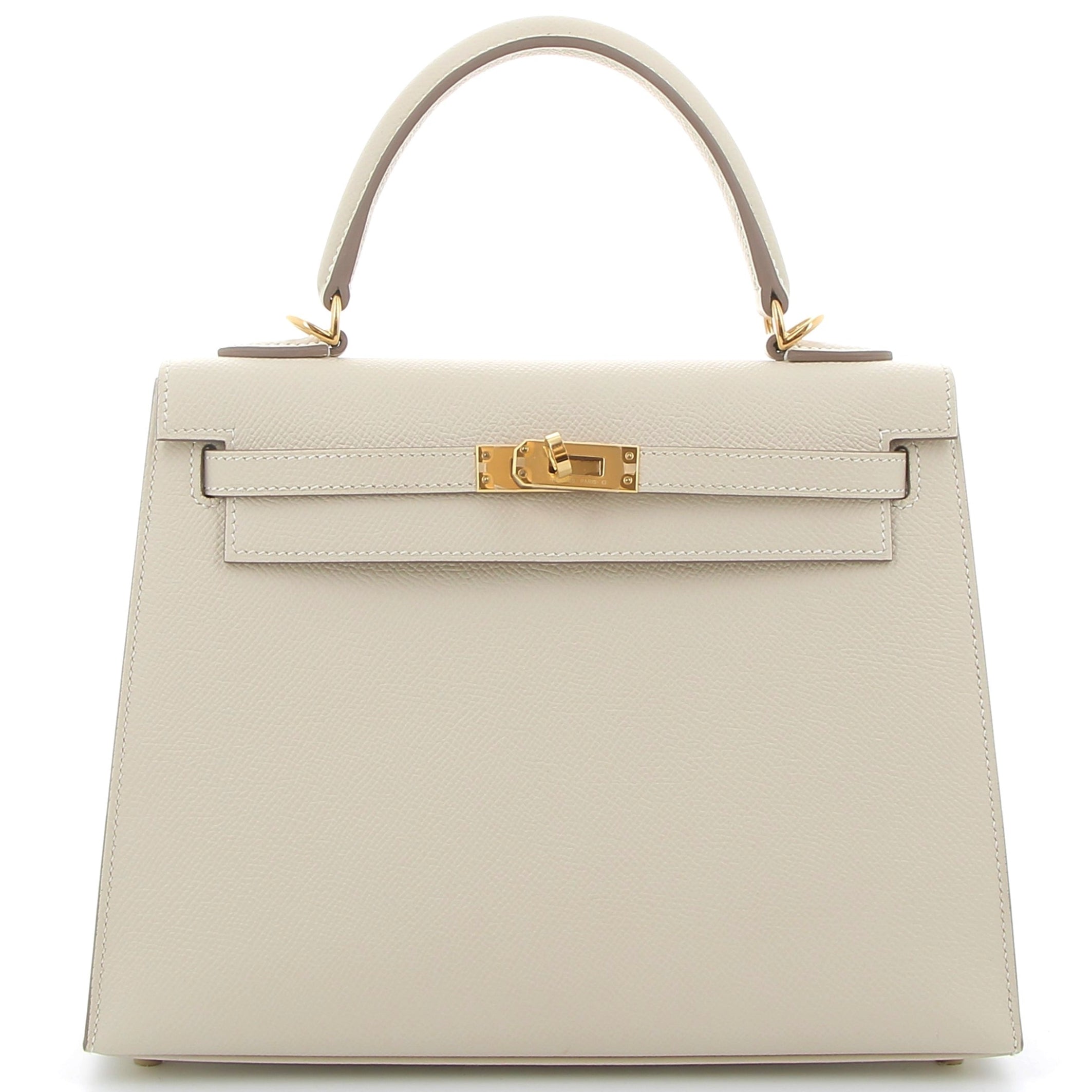HERMES Kelly 25 Craie Cuir Epsom Finition Or Jaune