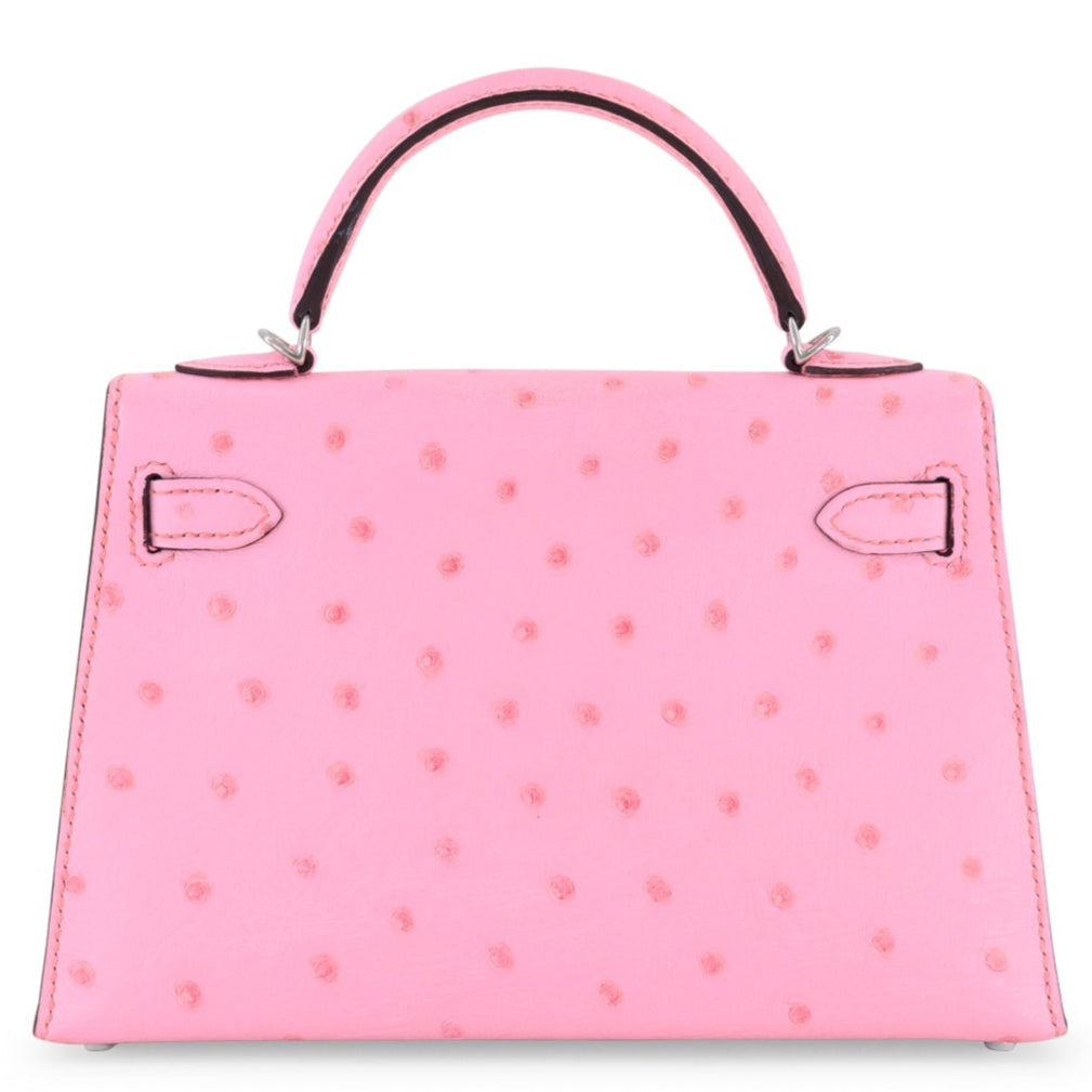HERMES Kelly 20 Bubblegum Autruche Finition Palladié