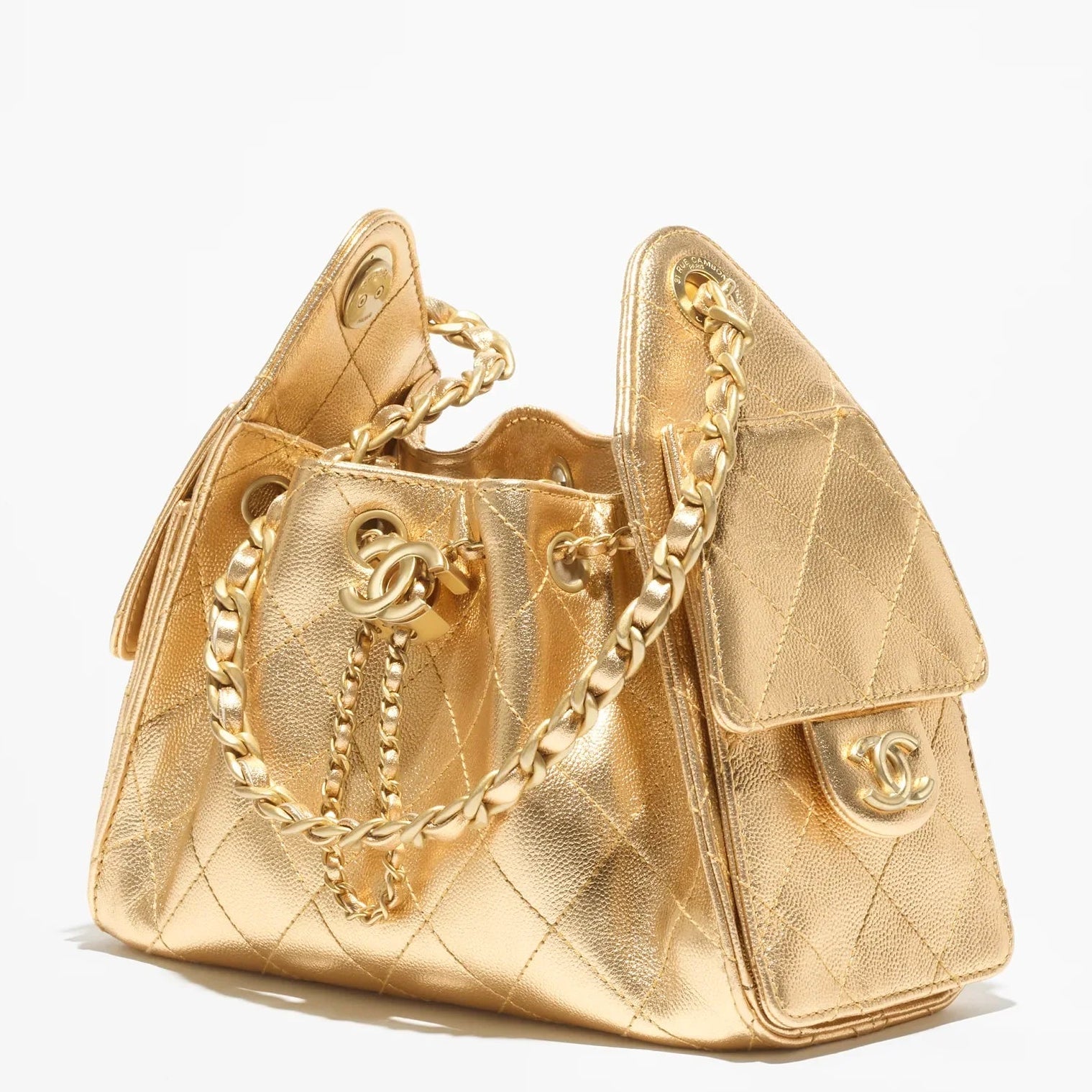 CHANEL Chanel 25 Mini En Cuir De Veau Grainé Métallisé Et Or