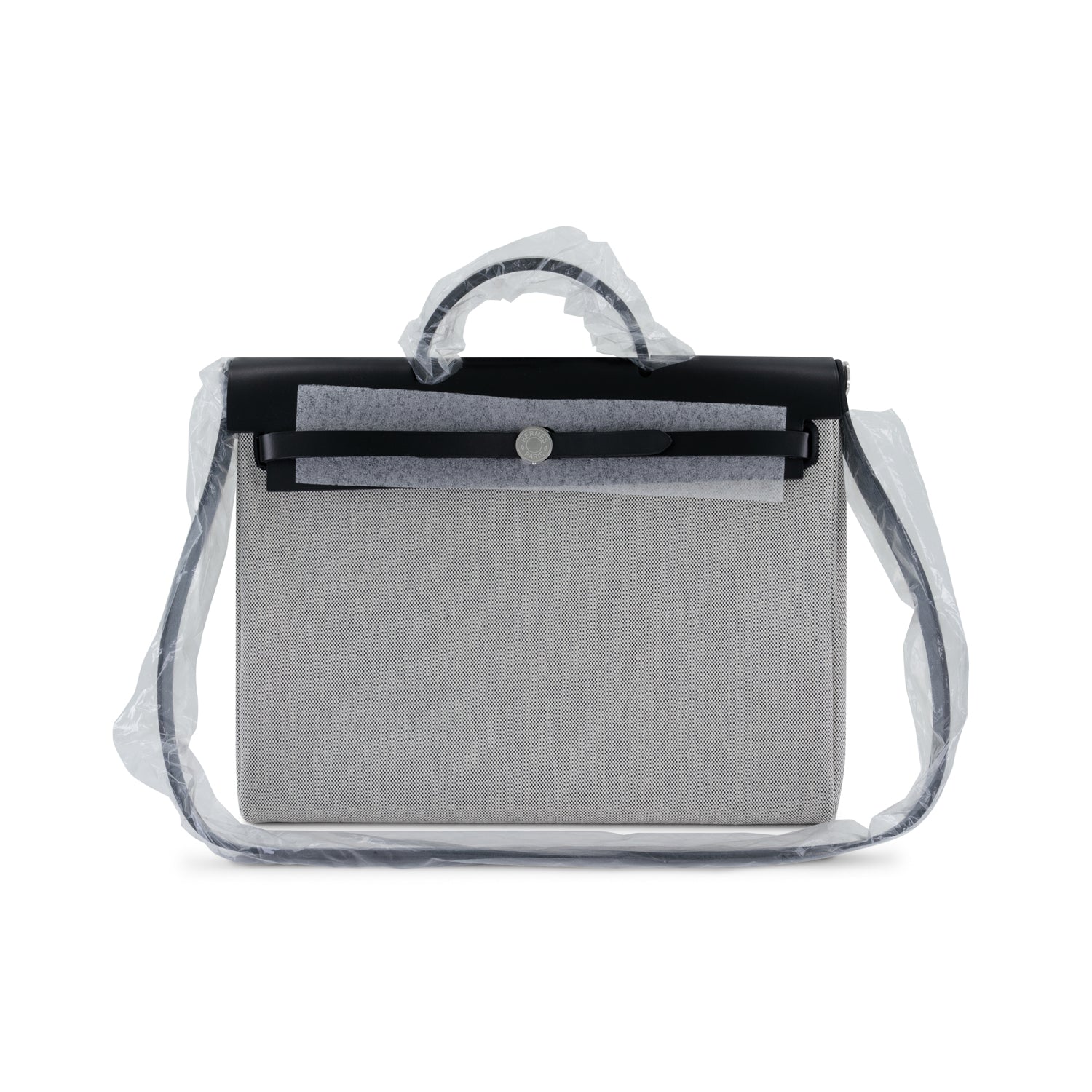 HERMES Herbag Messenger 39 Noir Vachehunter & Ecru Toile Finition Palladié