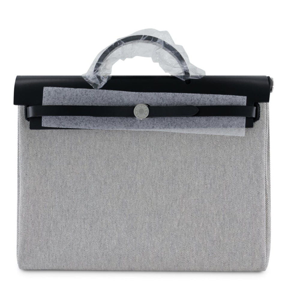 HERMES Herbag Messenger 39 Noir Vachehunter & Ecru Toile Finition Palladié