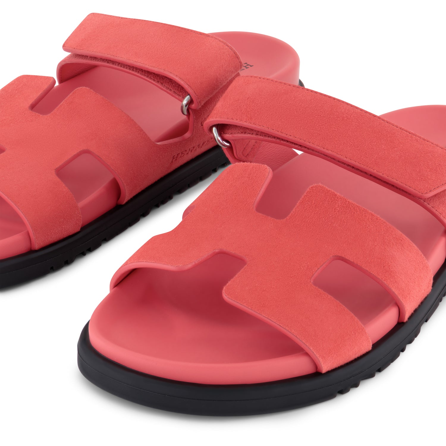 HERMÈS Chypre Sandals Rose Vermillion Goat Velvet