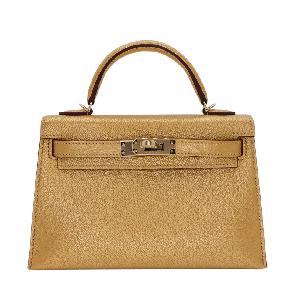 HERMÈS Kelly 20 Sellier Doré Chevre Chamkilight