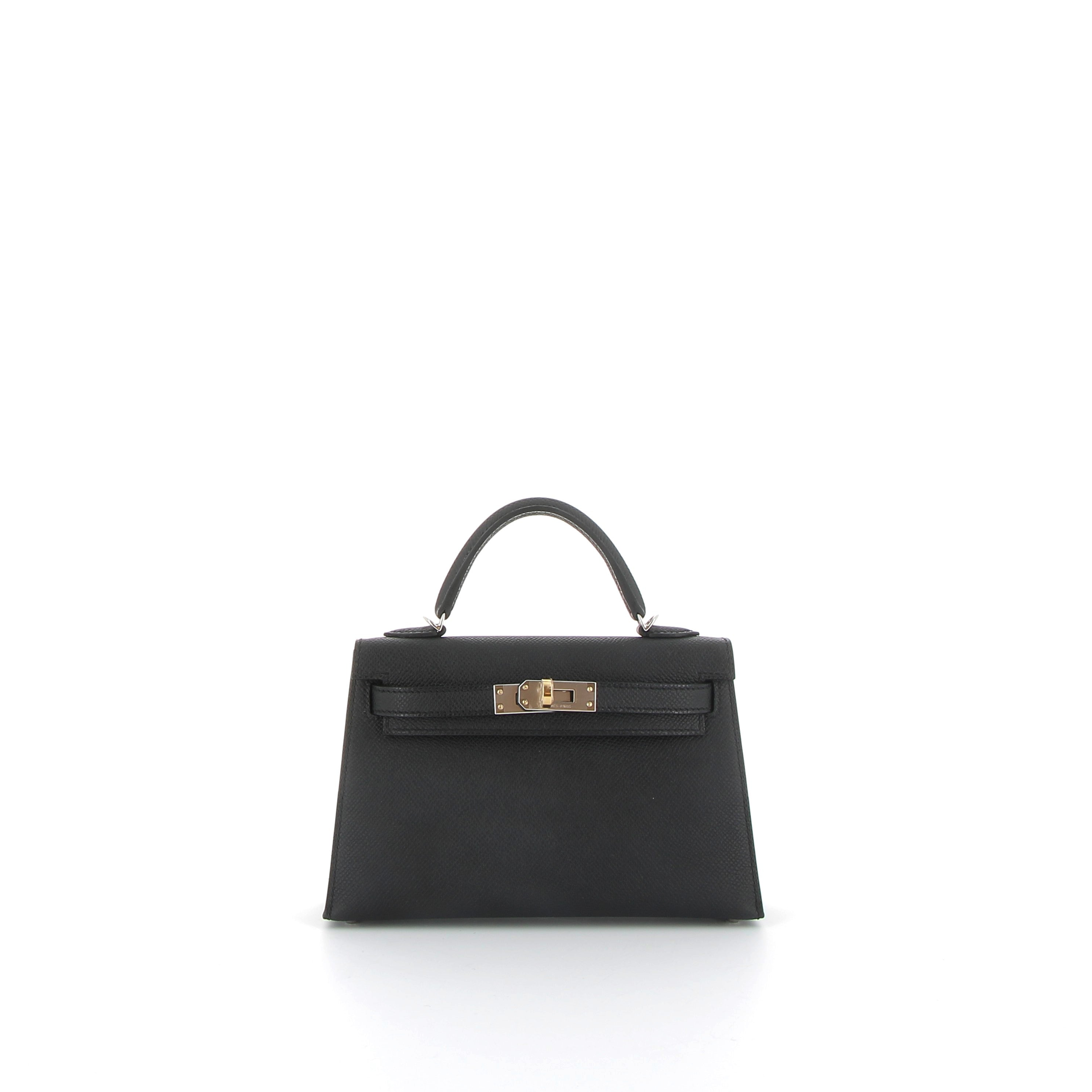 HERMÈS Kelly 20 cuir Epsom Noir finition electrum