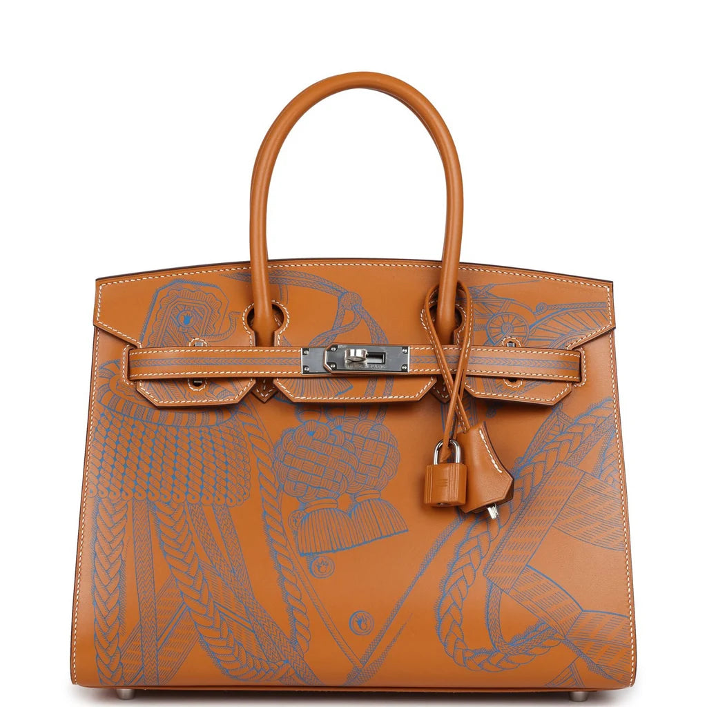 HERMÈS BIRKIN SELLIER 30 SELLIER « ZOUAVES ET DRAGONS » NATUREL SABLE BUTLER FINITION PALLADIÉE
