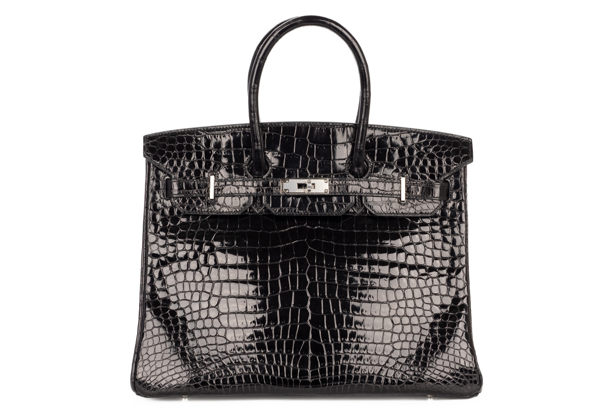 Hermès Birkin 35 Crocodile Porosus Noir Finition Palladiée