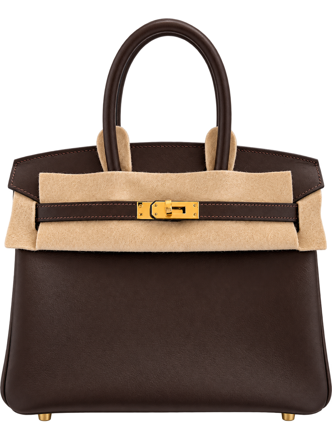 HERMÈS BIRKIN 25 ÉBÈNE EVERGRAIN FINITION OR JAUNE