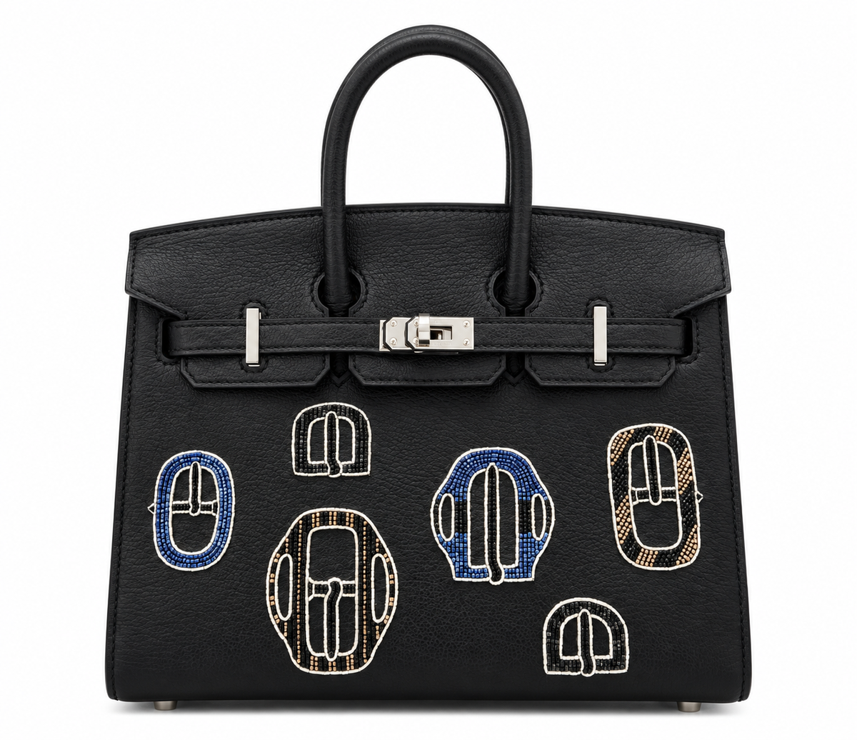 HERMÈS BIRKIN 20 SELLIER BOUCLERIE MODERNE CASAQUE NOIR CHÈVRE CHAMKILA FINITION PALLADIÉE