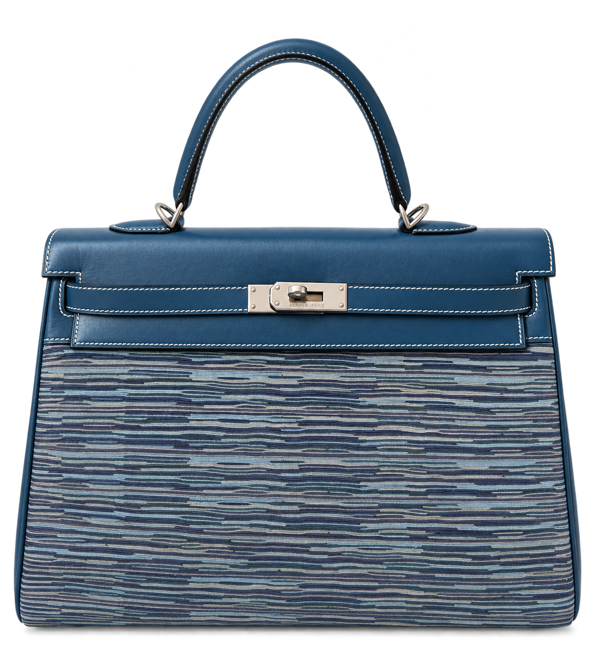 HERMÈS KELLY 35 VIBRATO BLEU THALASSA BOX, PALLADIUM HARDWARE