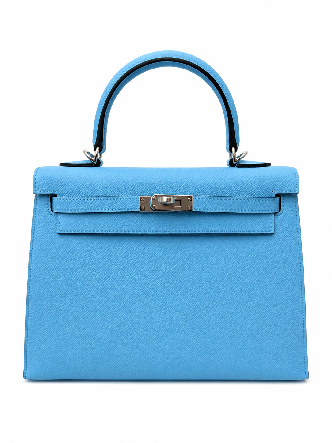 HERMES KELLY 25 BLEU CELESTE EPSOM FINITION PALLADIÉ