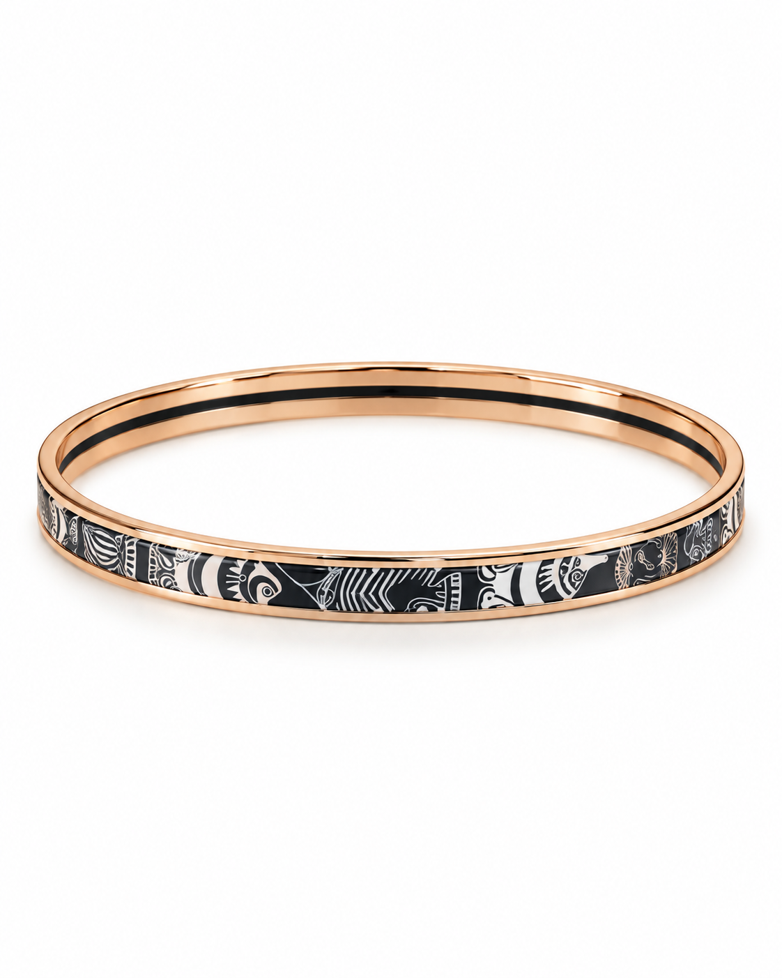 HERMÈS BRACELET JONC EXTRA FIN TRAFFIC JAM LUEUR ANTHRACITE FINITION OR ROSE