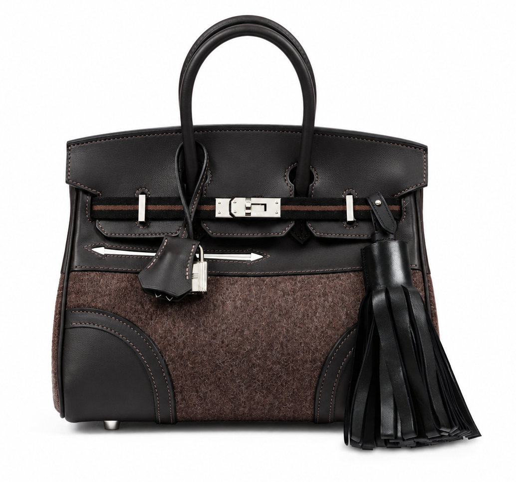 HERMÈS BIRKIN 25 GO TEAM ÉBÈNE CUIR SWIFT & FEUTRE FINITION PALLADIÉ