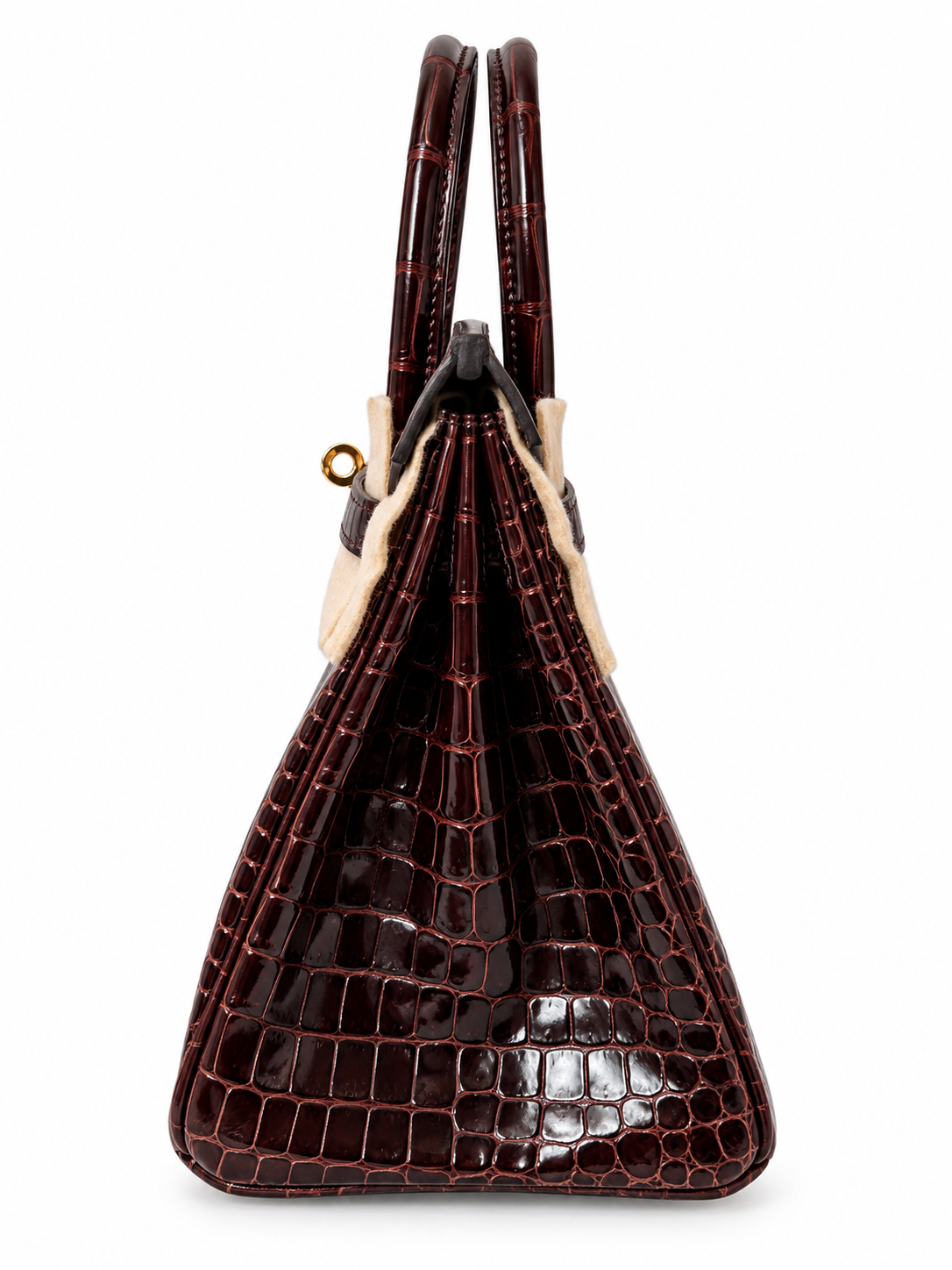 HERMÈS BIRKIN 25 CROCODILE POROSUS LISSE HAVANE FINITION OR JAUNE