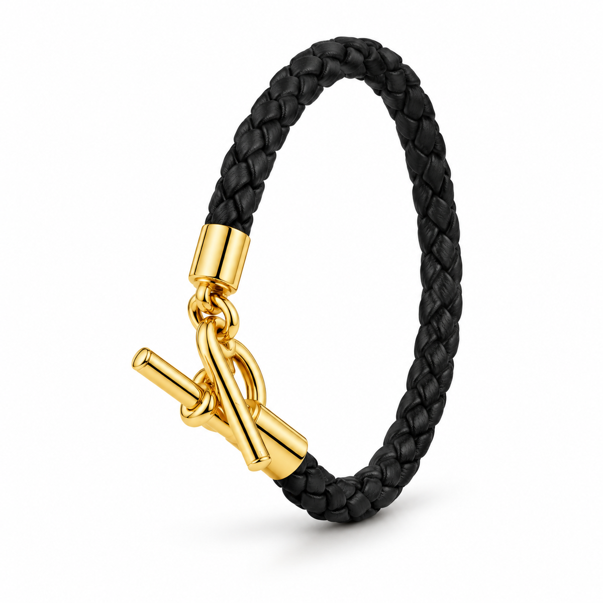 HERMÈS BRACELET TOURNIS SIMPLE ÉTRIER CUIR SWIFT NOIR FINITION OR JAUNE