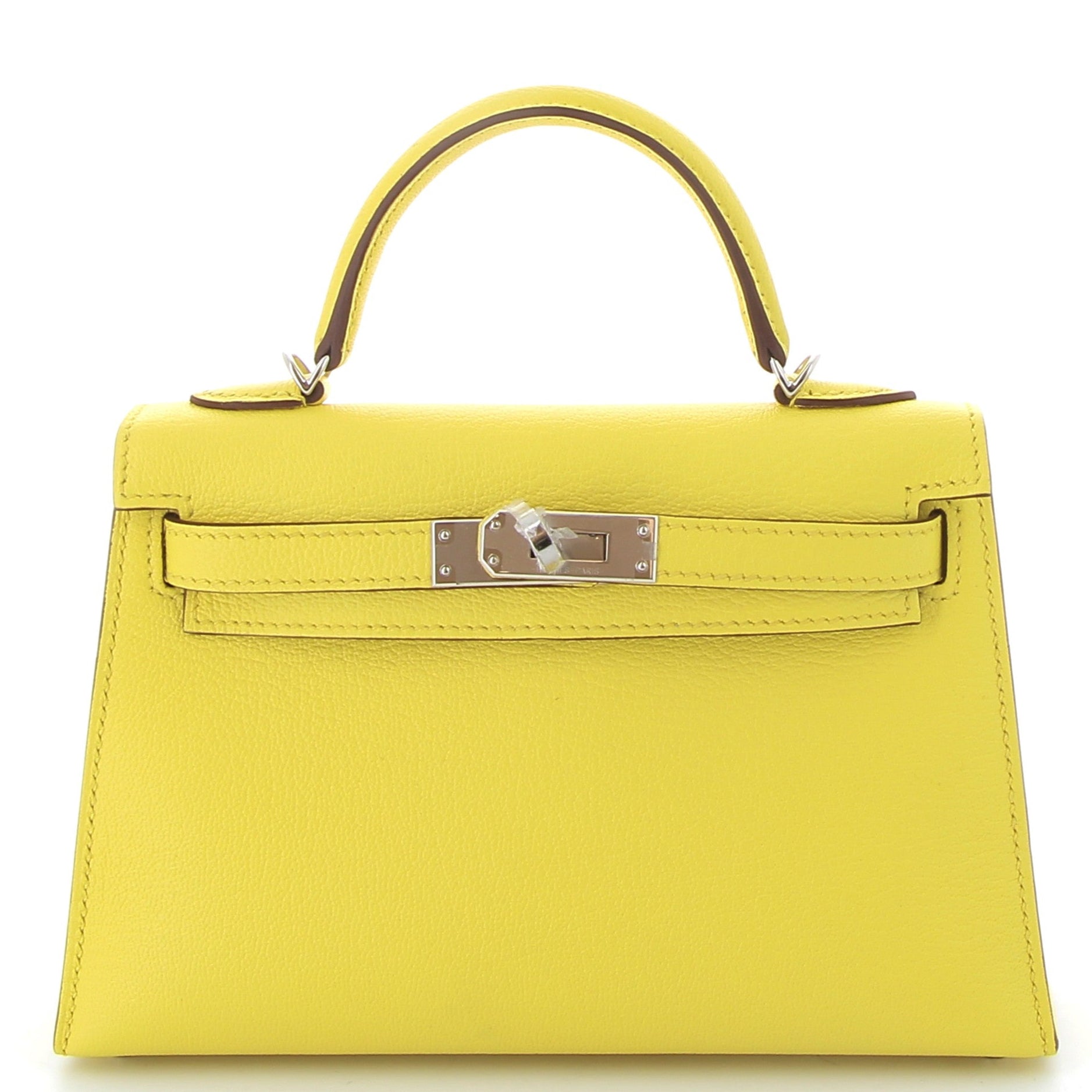 HERMES Kelly 20 Jaune Citron/Mushroom Cuir Chèvre Finition Palladié