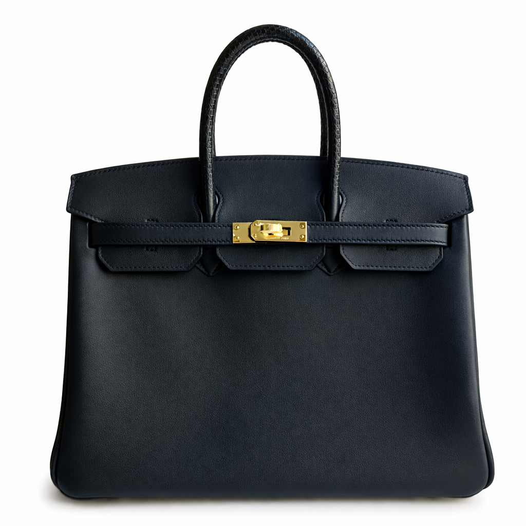 HERMES Birkin 25 Touch Noir Cuir Togo/ Lézard Finition Or Jaune