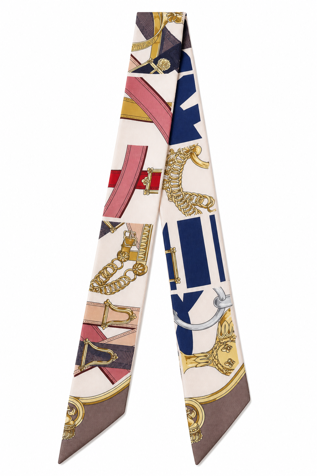 HERMÈS TWILLY EN SOIE BEIGE ROSE BLEU