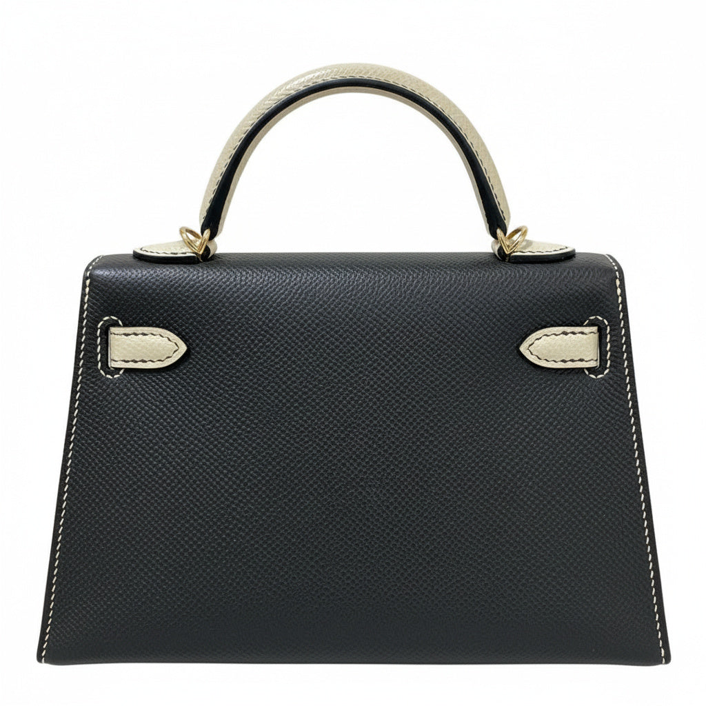 HERMES Kelly 20 HSS Craie / Gris Graphite Cuir Epsom Finition Permabrass