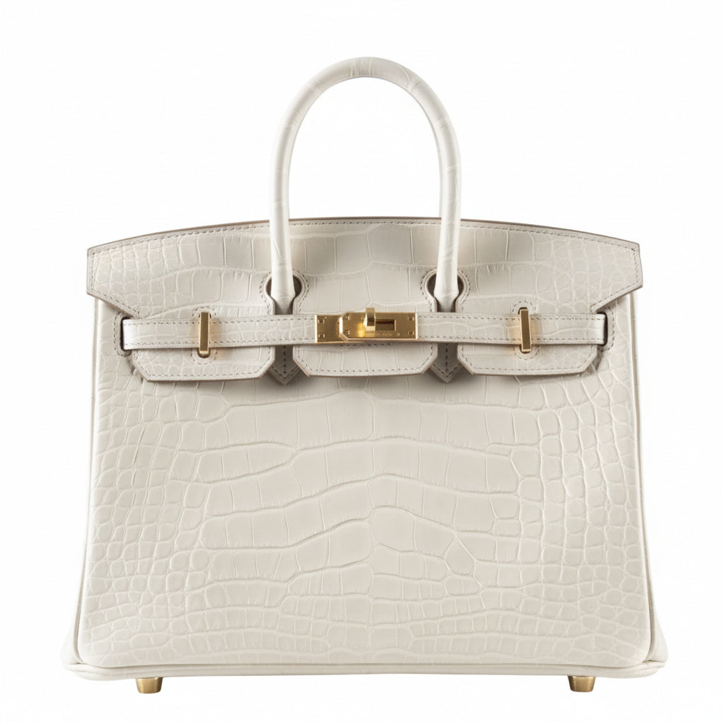 HERMES Birkin 25 Beton Matte Alligator Finition Or Jaune