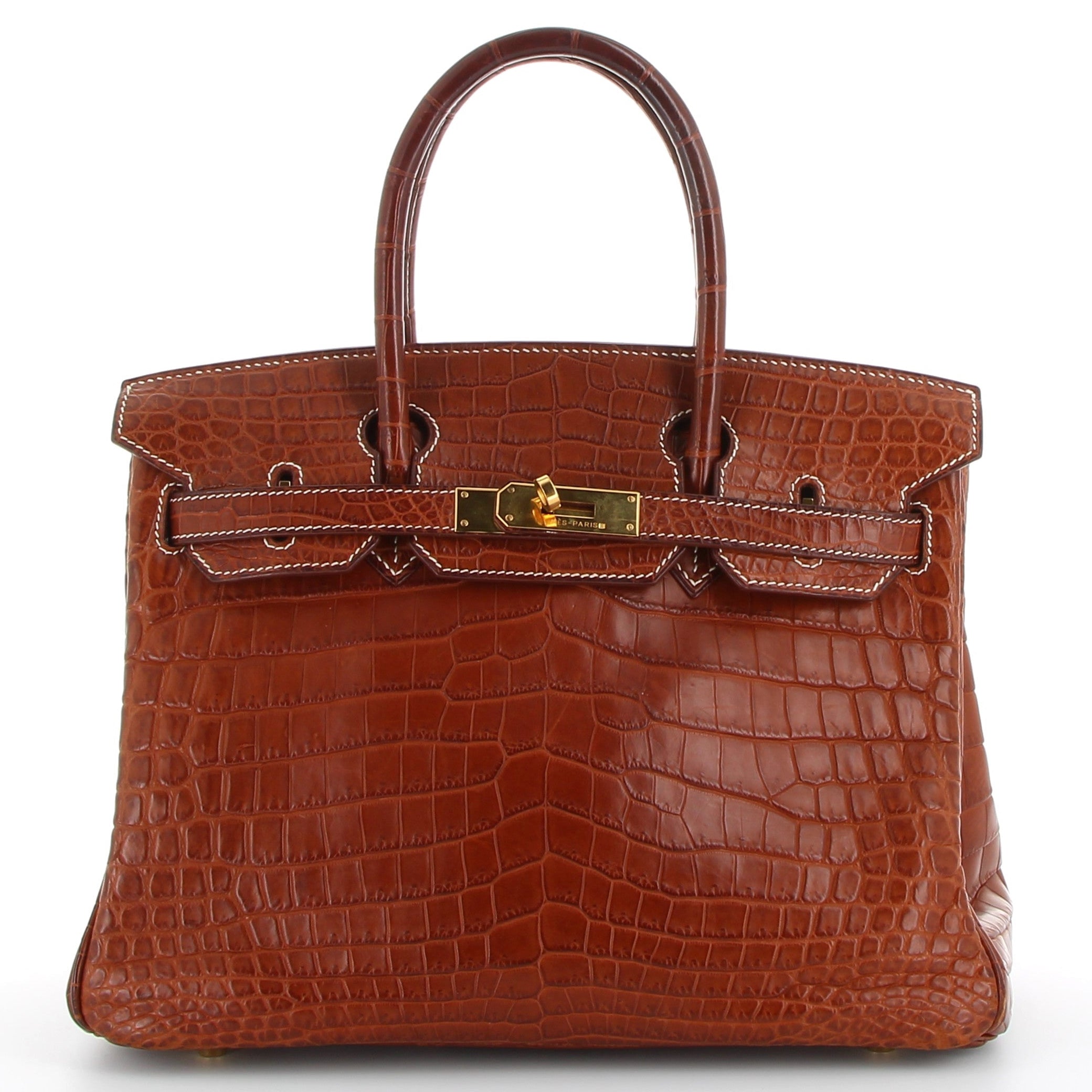 HERMES Birkin 30 Barenia Fauve Crocodile Matte Finition Or Jaune