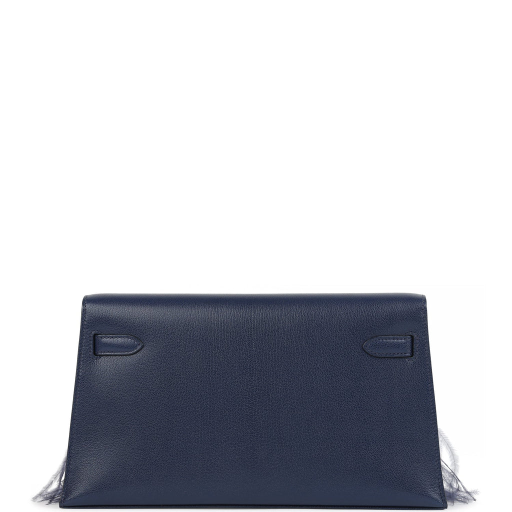 HERMÈS Kelly Elan Foile Bleu Saphir Chevre Chamkila and Ostrich Feathers Palladium Finish