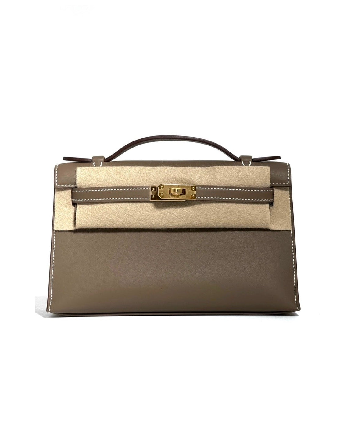 HERMES Kelly Pochette Etoupe Swift Finition Or Jaune