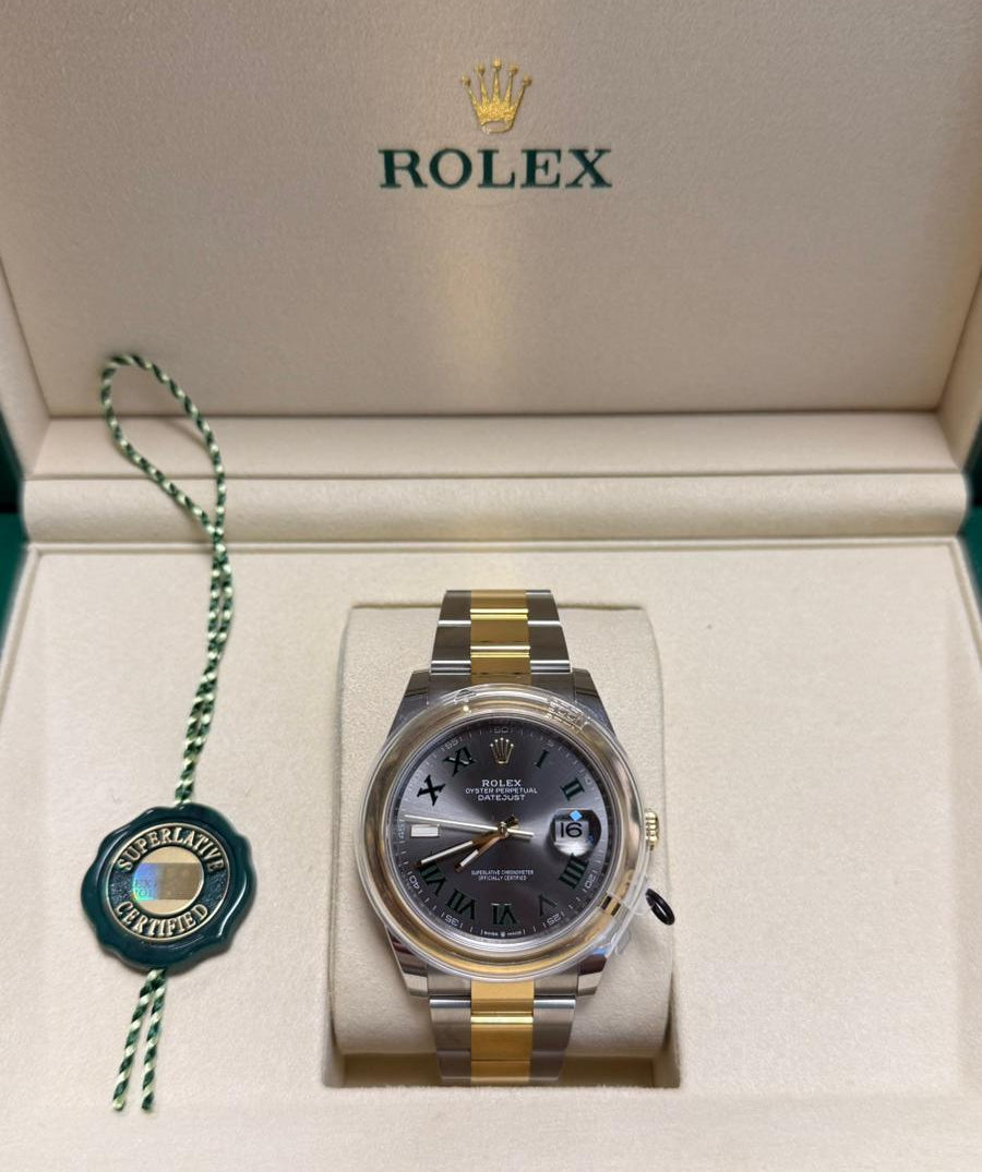 ROLEX Datejust Wimbledon 41mm Acier et Or Jaune Bracelet Oyster Cadran Gris Wimbledon
