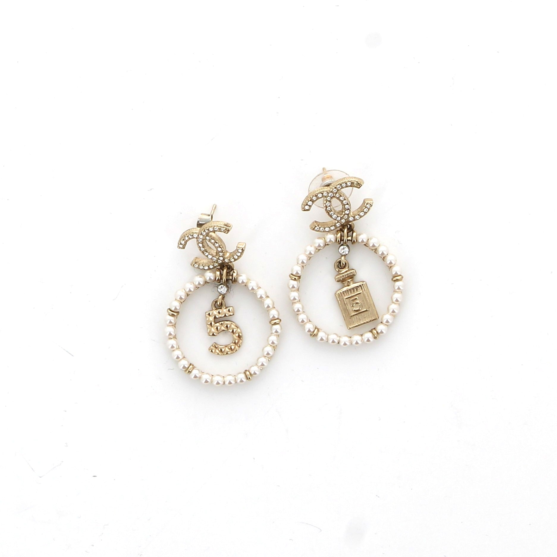 Boucles d’oreilles Chanel Flacon N°5 CC Perles